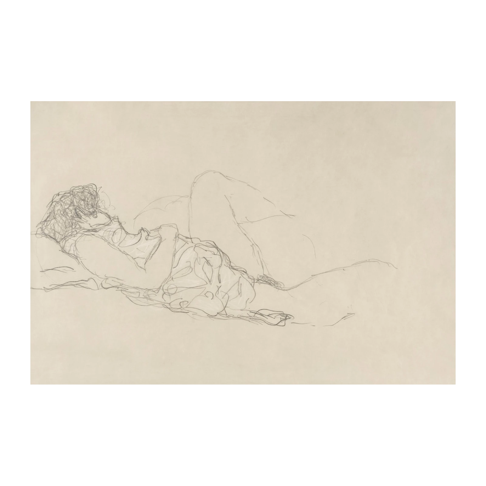 Serene Reclining Figure Pencil Sketch Wall Art
