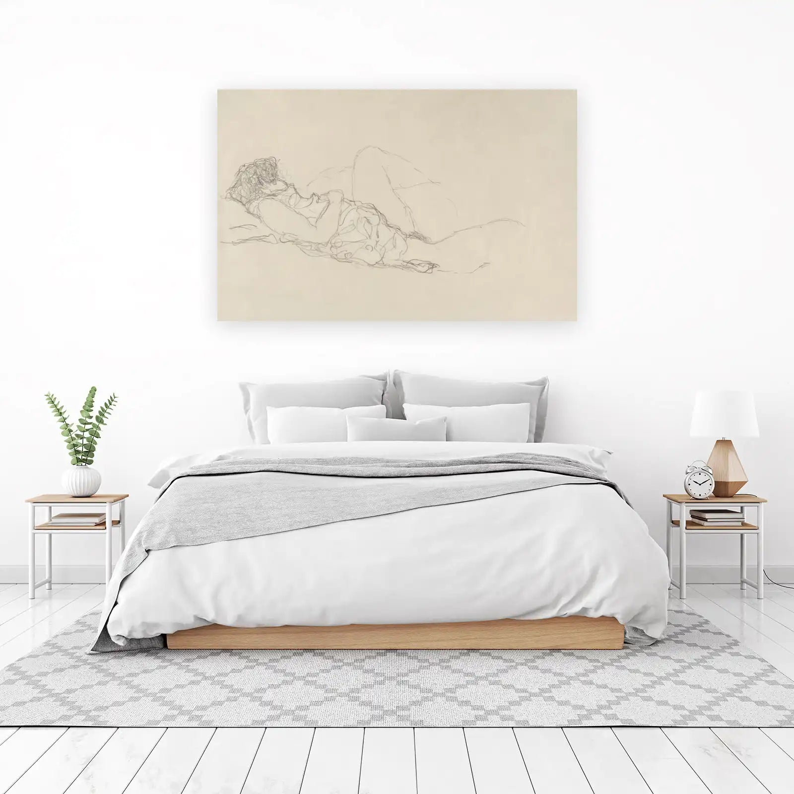 Serene Reclining Figure Pencil Sketch Wall Art