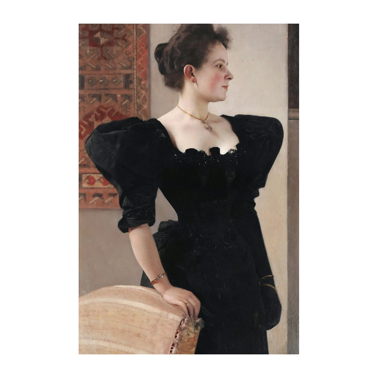Elegant Woman in Black Gustav Klimt Wall Art