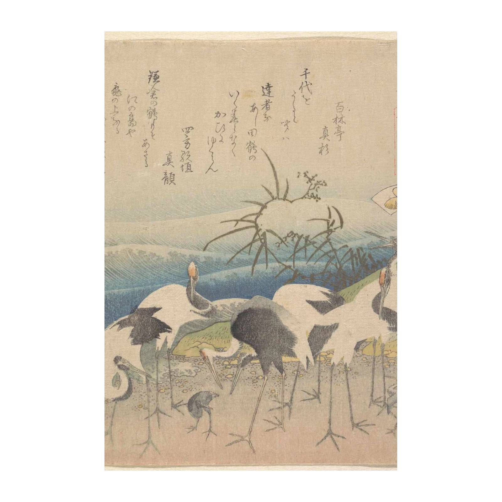 Serene Cranes in Gentle Waves Wall Art