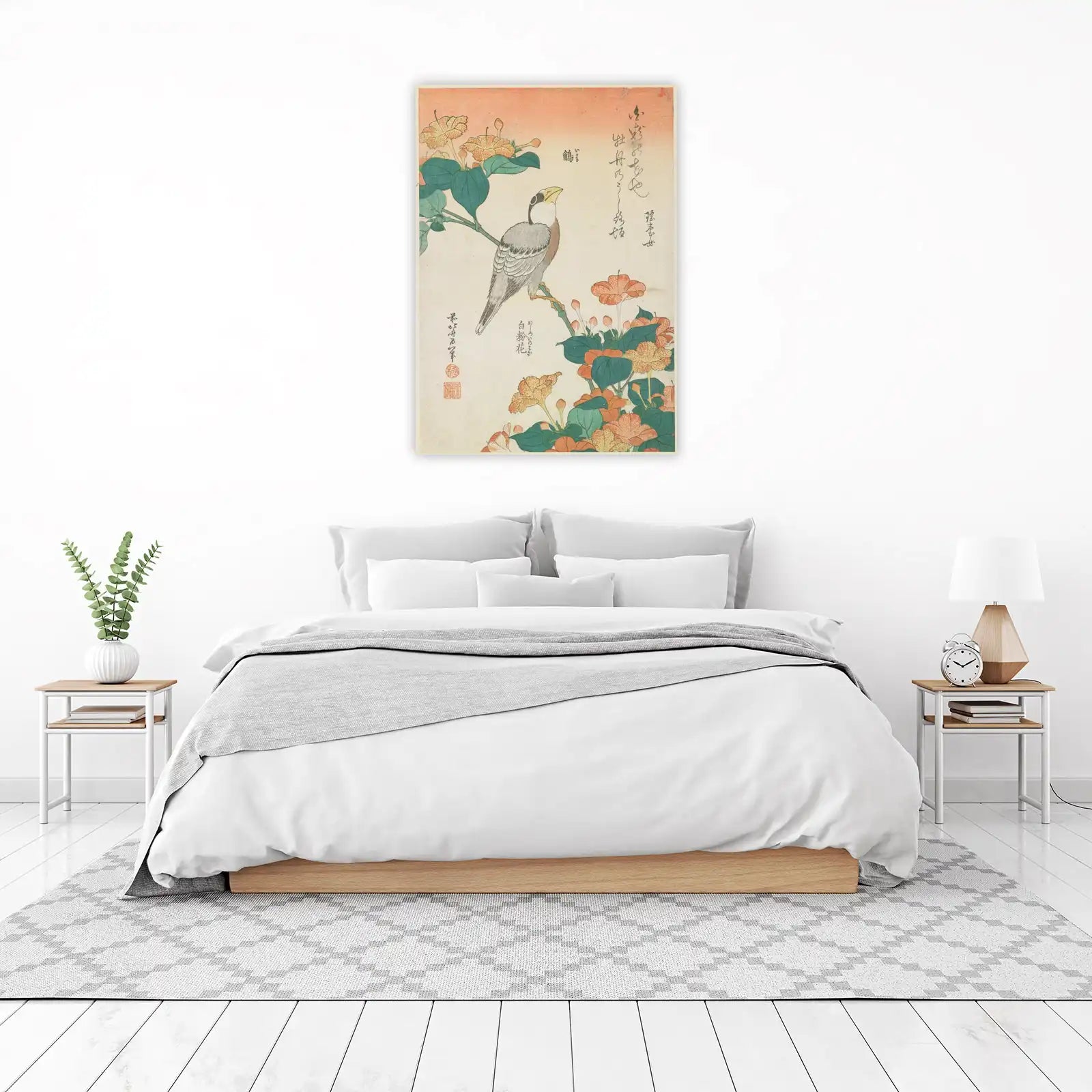 Serene Bird & Floral Japanese Woodblock Wall Art