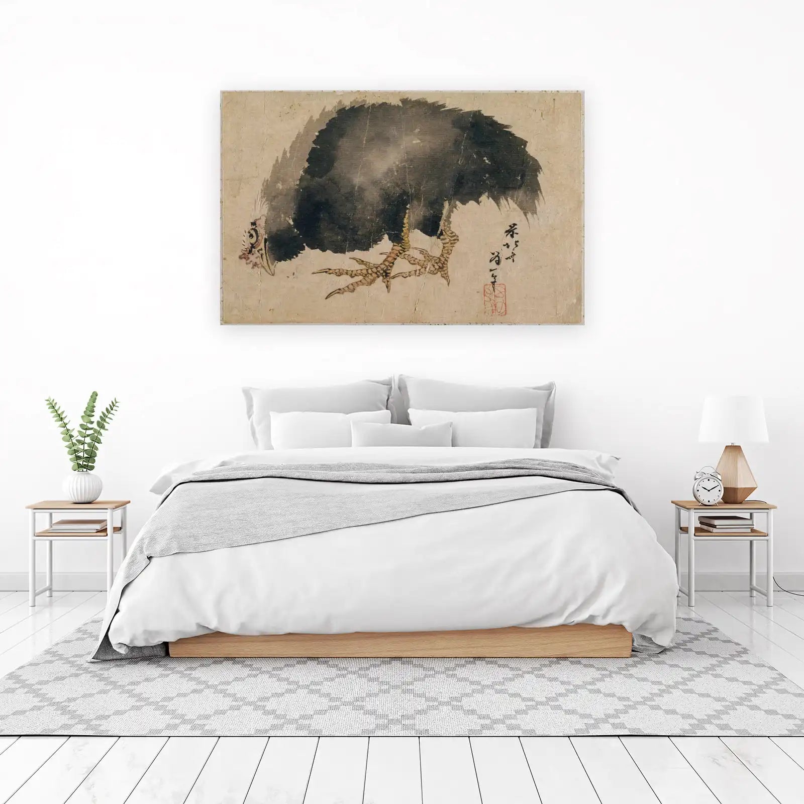 Black Rooster Vintage Japanese Art Wall Art
