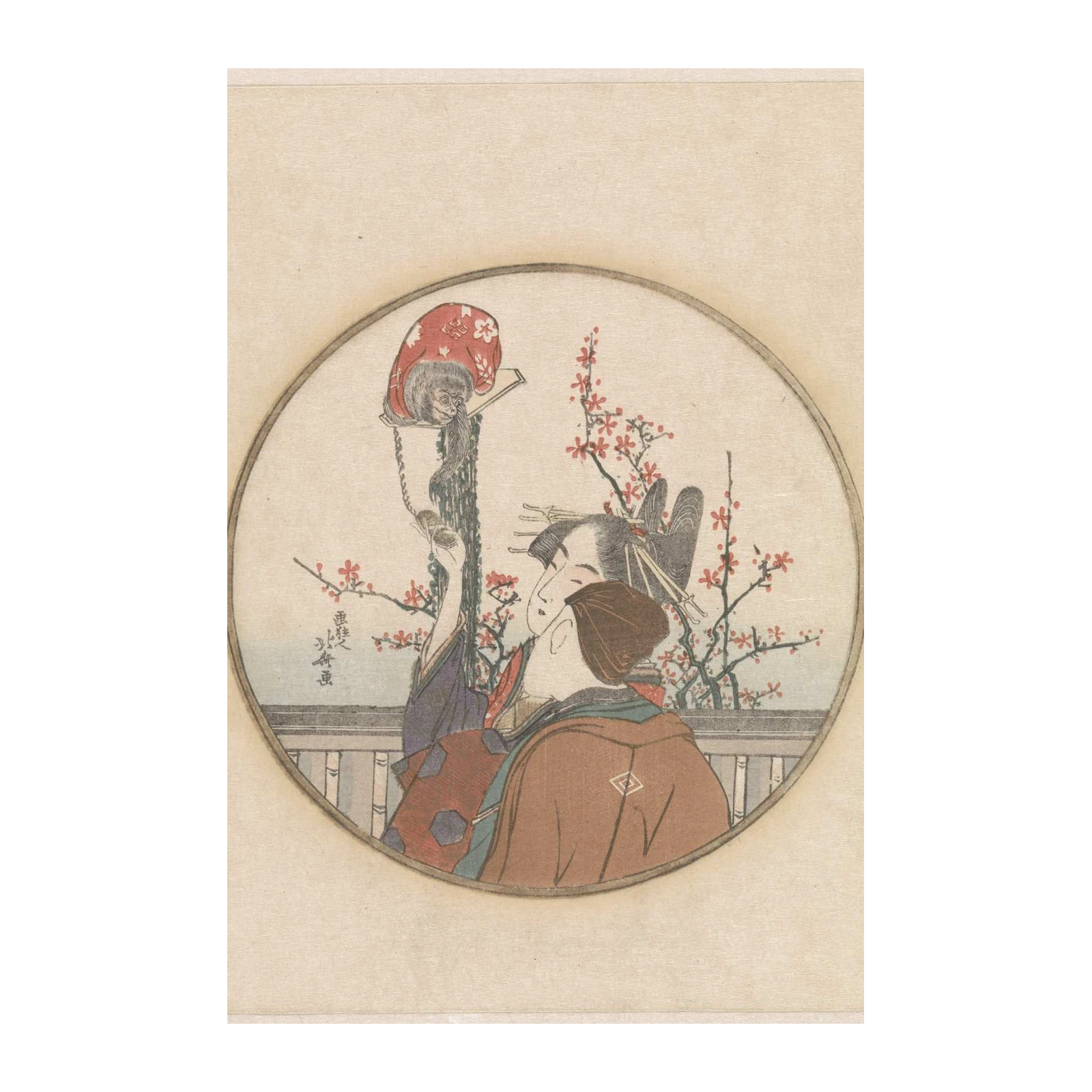 Ukiyo-e Geisha & Monkey Art Wall Art
