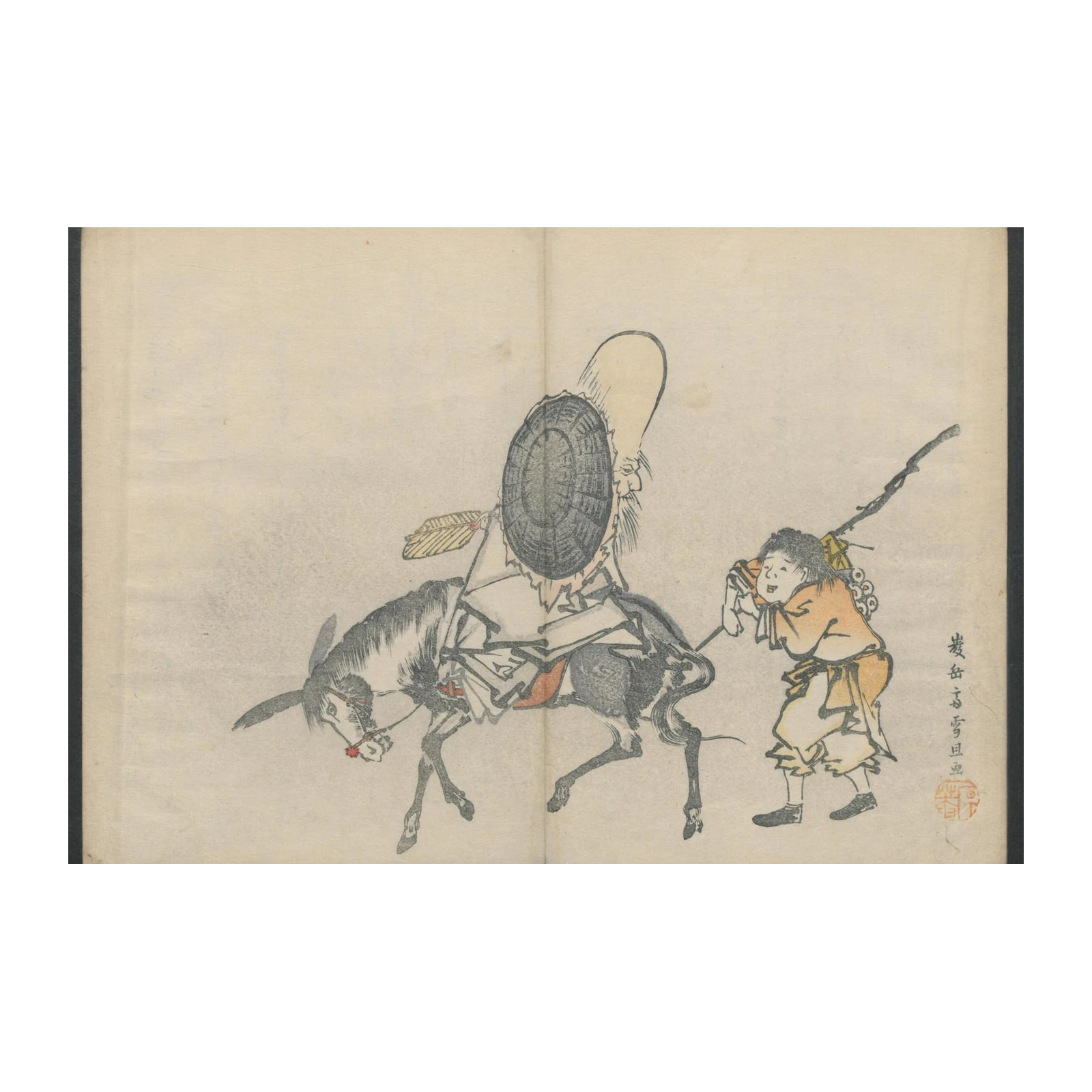 Vintage Japanese Donkey & Boy Art Wall Art