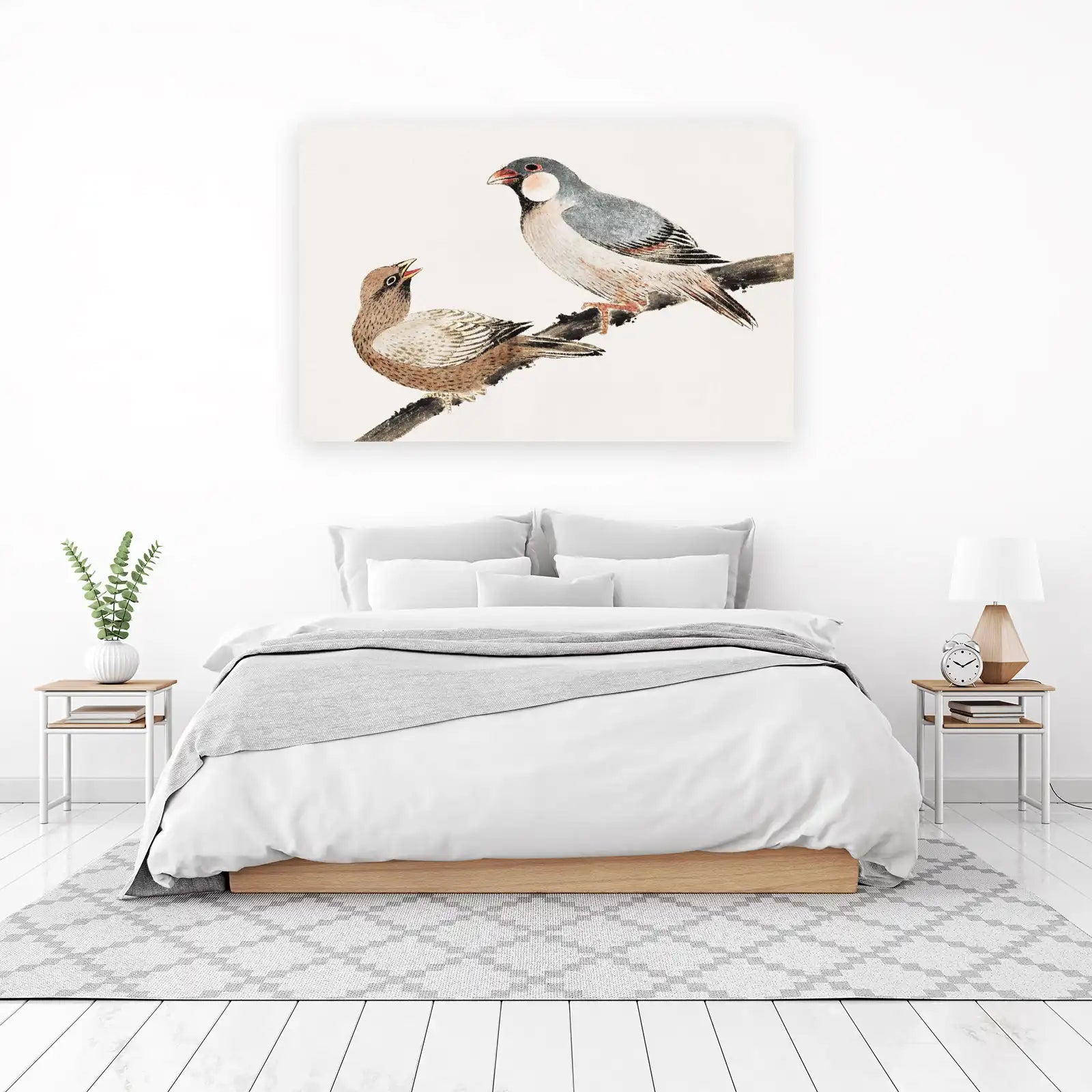 Elegant Finches on Branch Wall Art