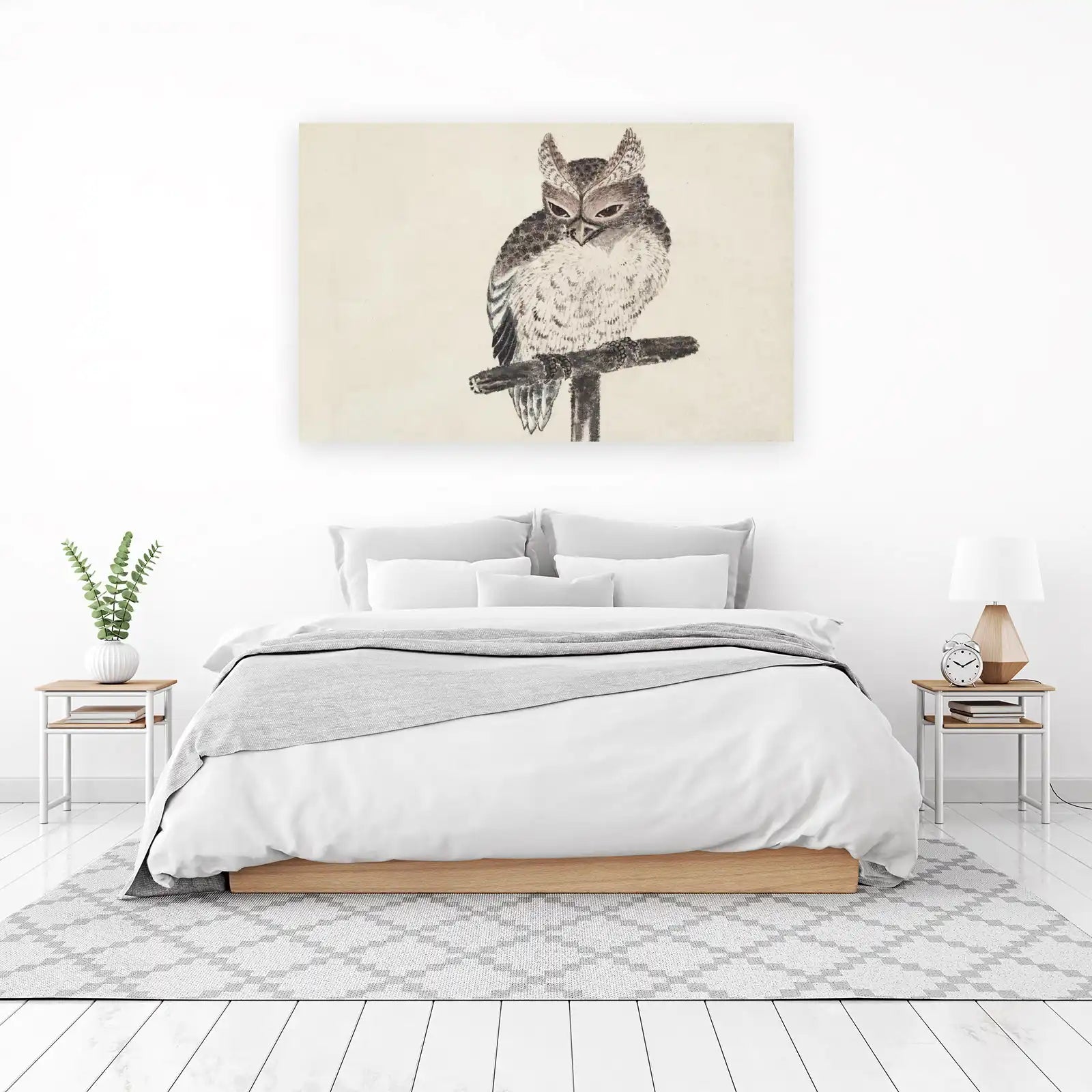Wise Owl Perched on Branch Wall Art