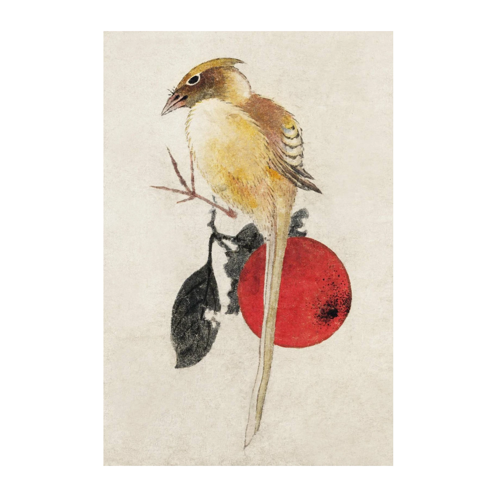 Serene Bird & Red Circle Japanese Art Wall Art