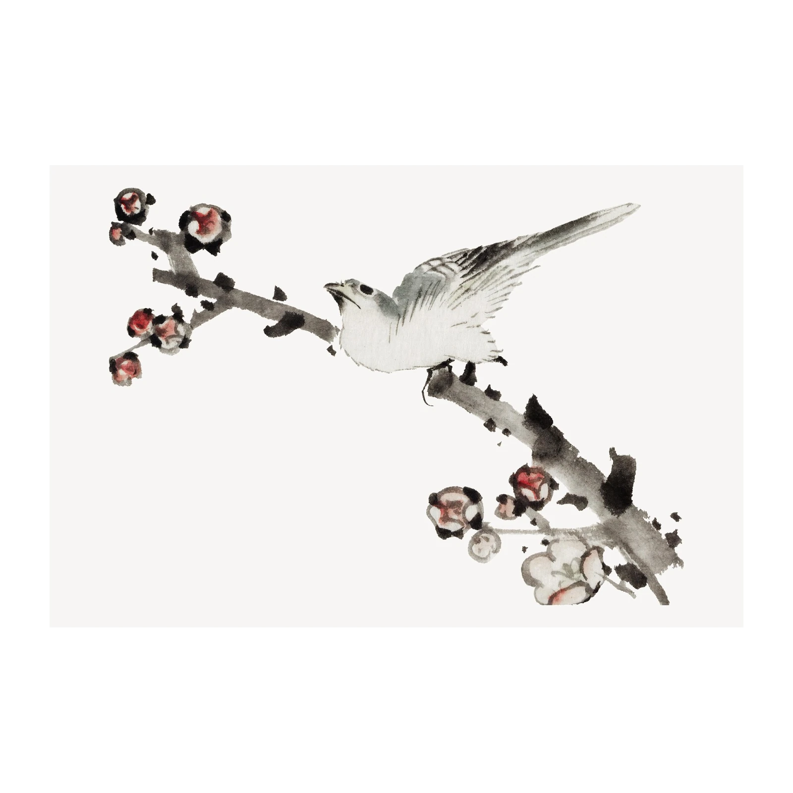 Serene Bird Plum Blossom Ink Painting Wall Art