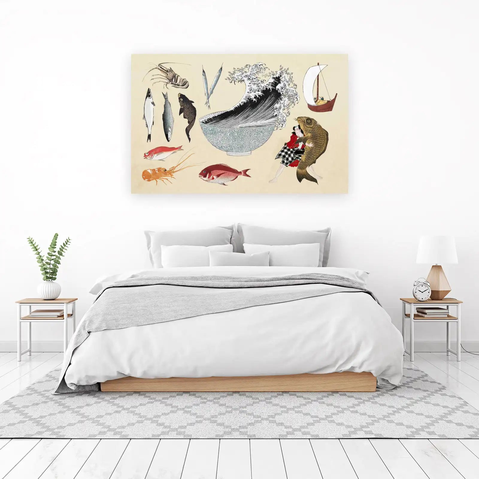 Japanese Ukiyo-e Fish & Wave Wall Art