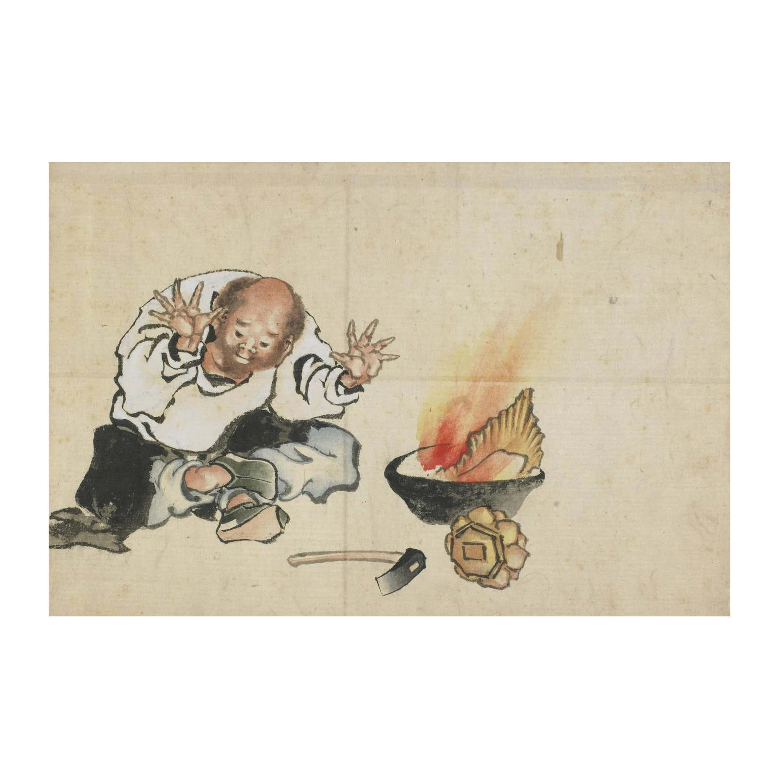 Vibrant Ancient Asian Man & Fire Art Wall Art