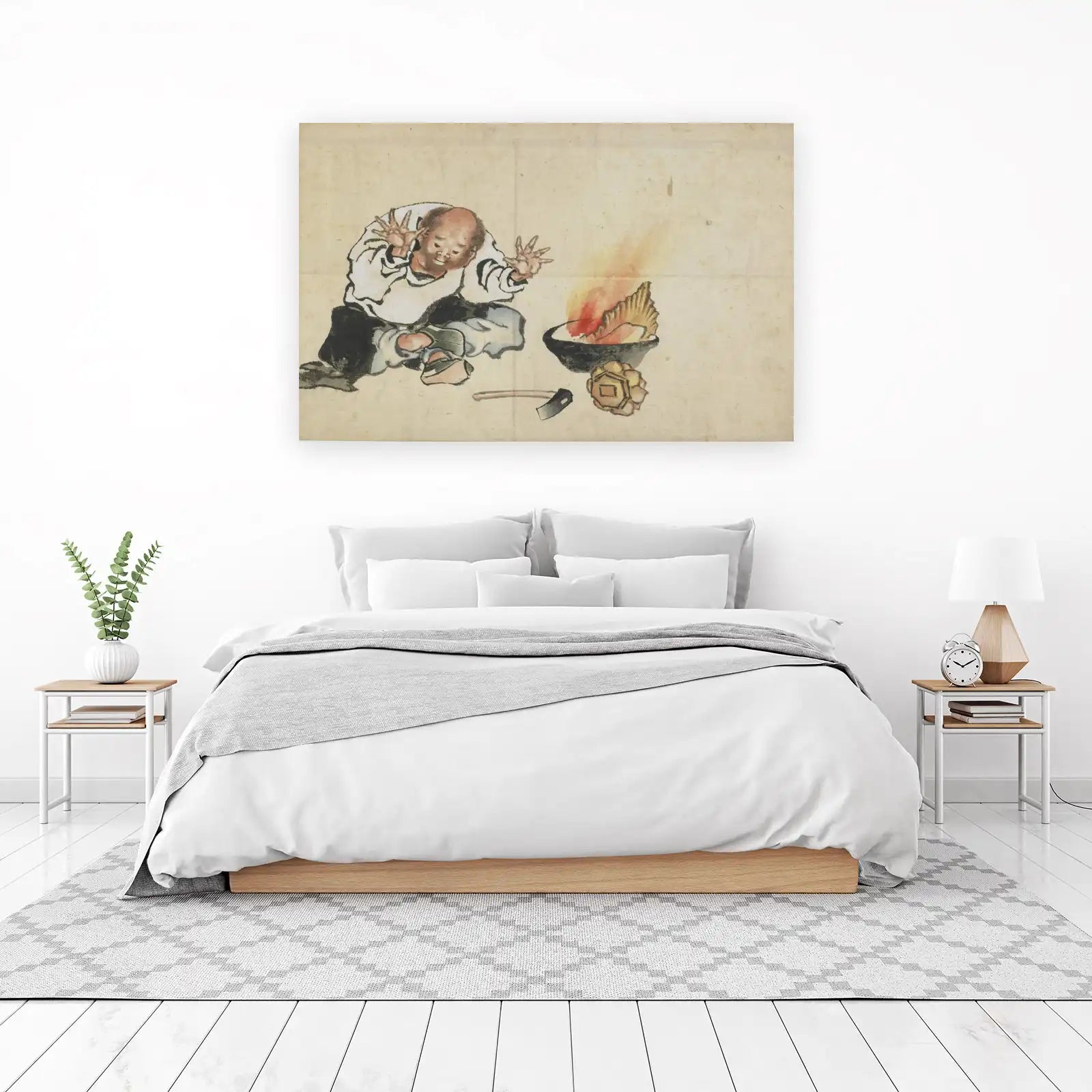 Vibrant Ancient Asian Man & Fire Art Wall Art
