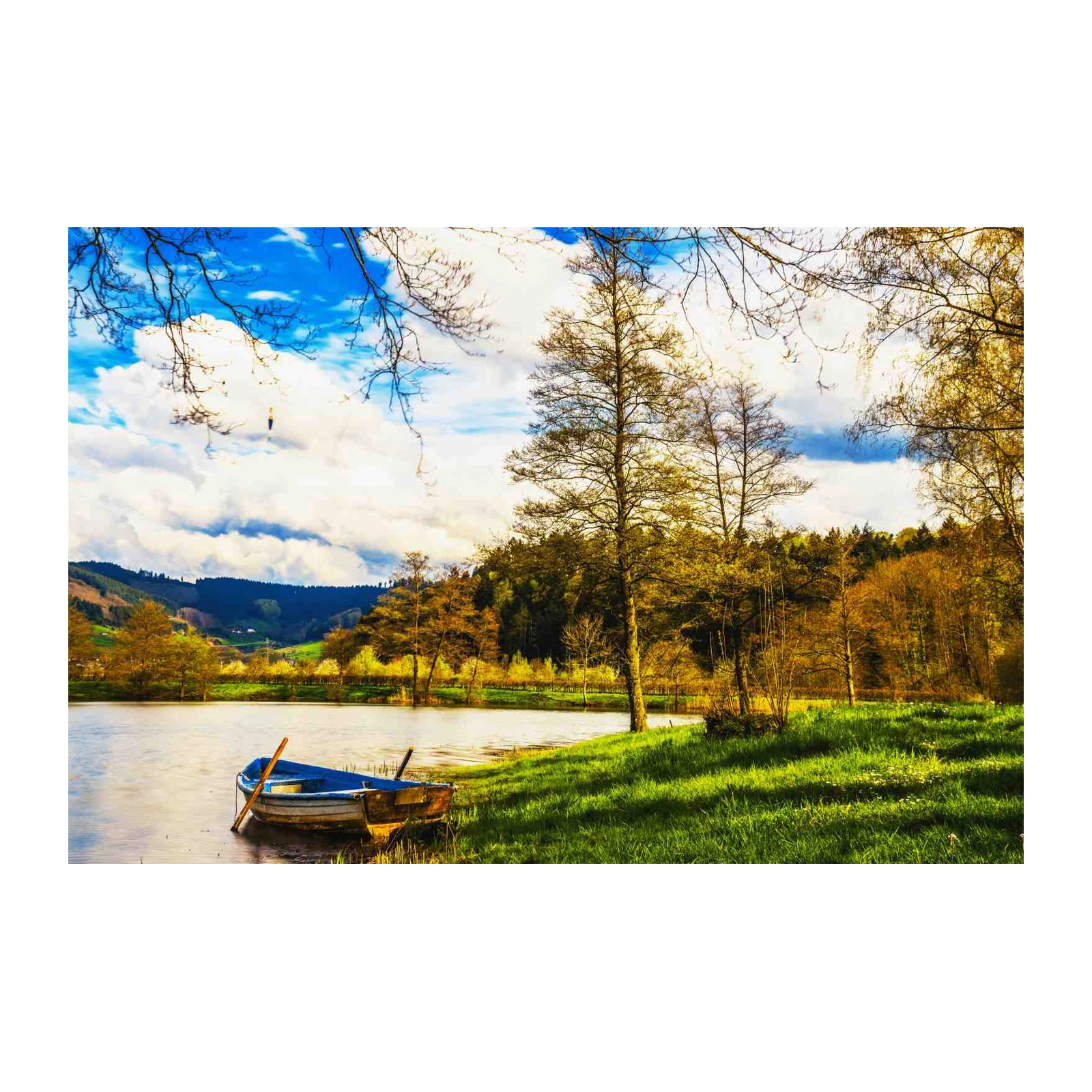 Tranquil Lake & Boat Landscape Wall Art