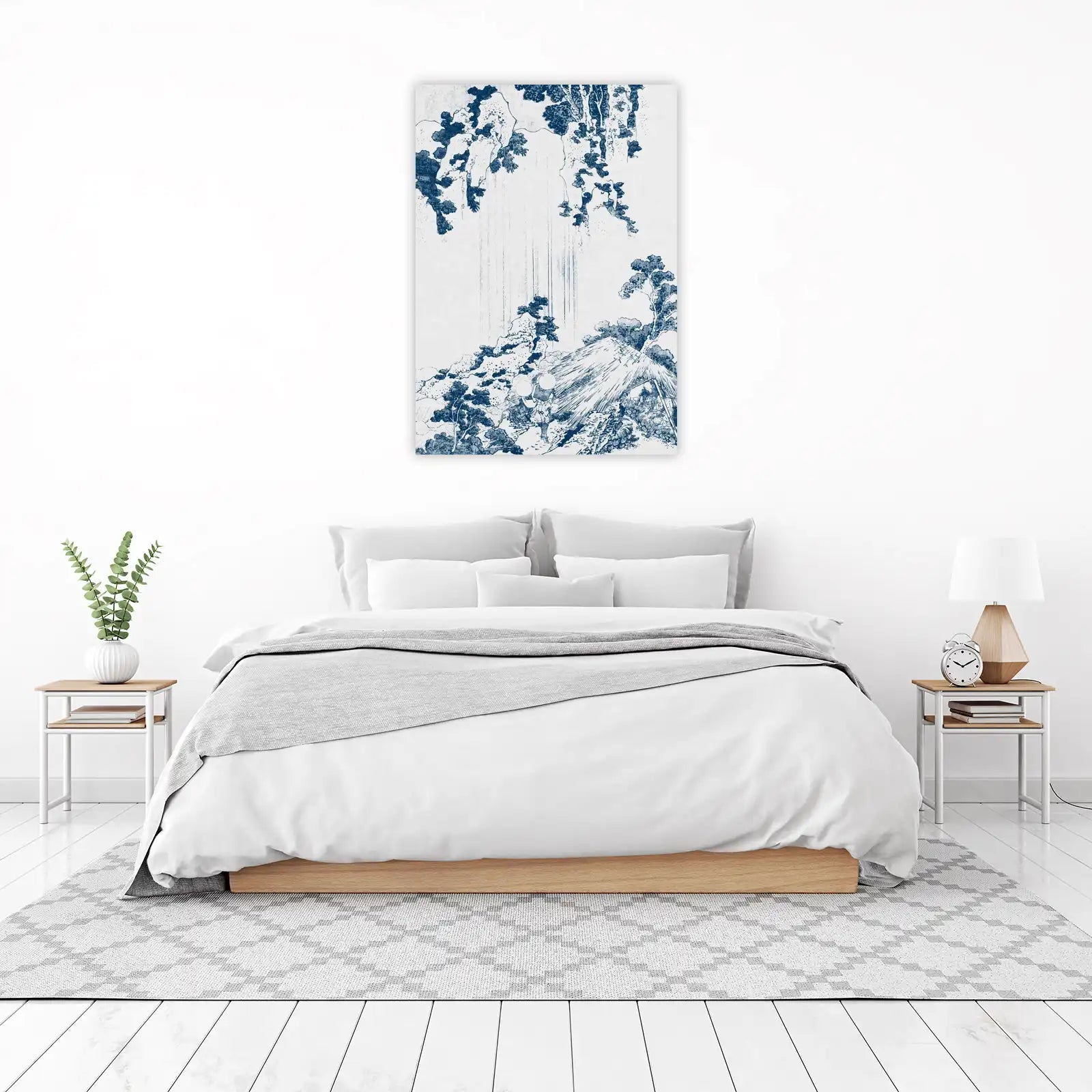 Serene Japanese Waterfall & Figures Wall Art