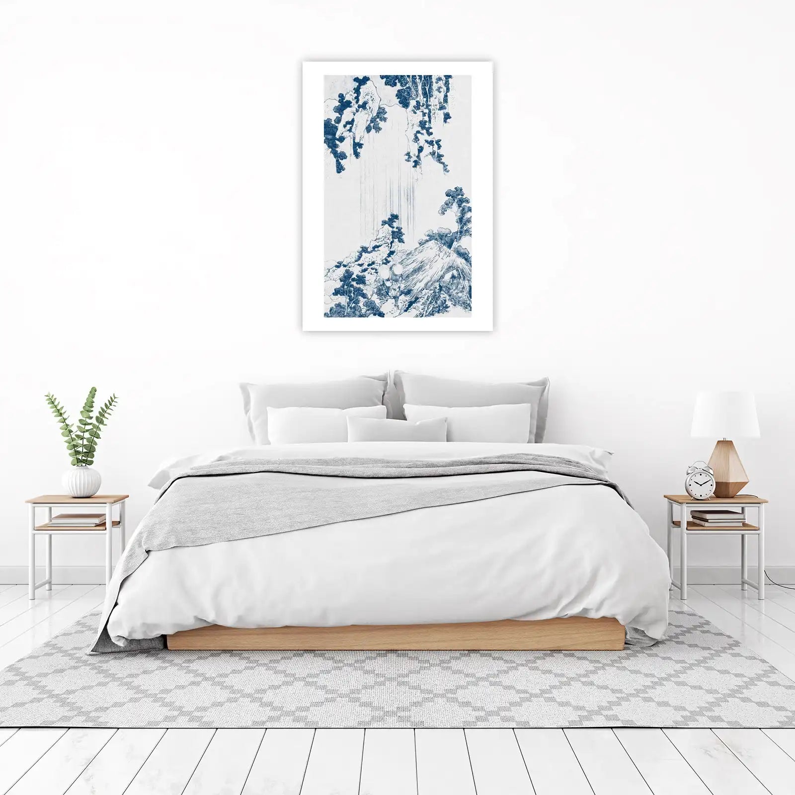 Serene Waterfall & Traveler Japanese Woodblock Wall Art