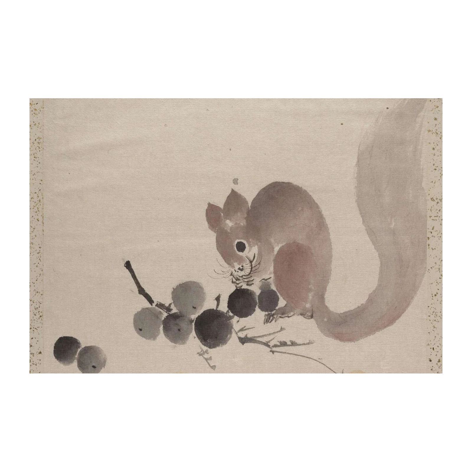 Charming Squirrel & Berries Vintage Ink Wall Art