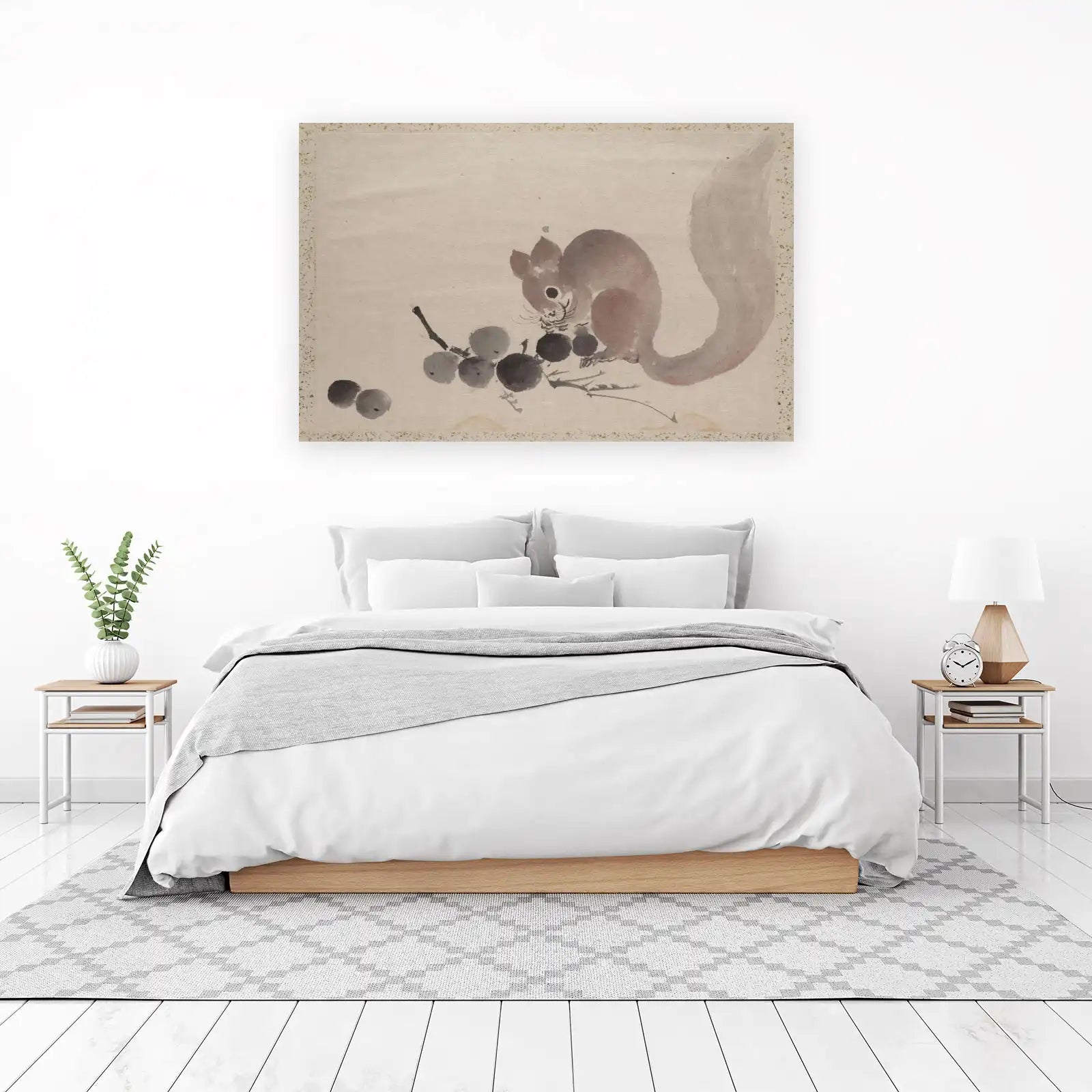 Charming Squirrel & Berries Vintage Ink Wall Art