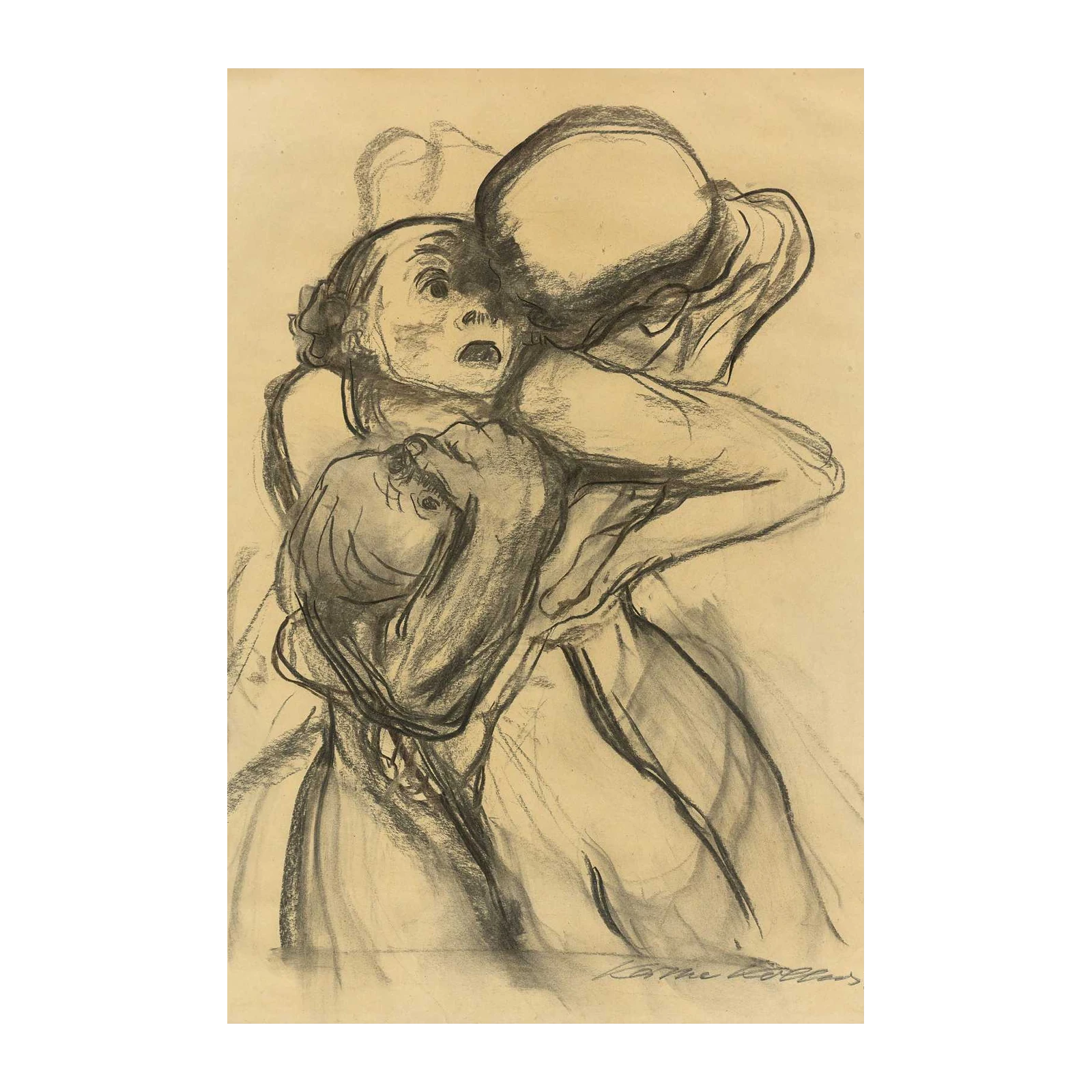 Expressionist Hug Charcoal Sketch Wall Art