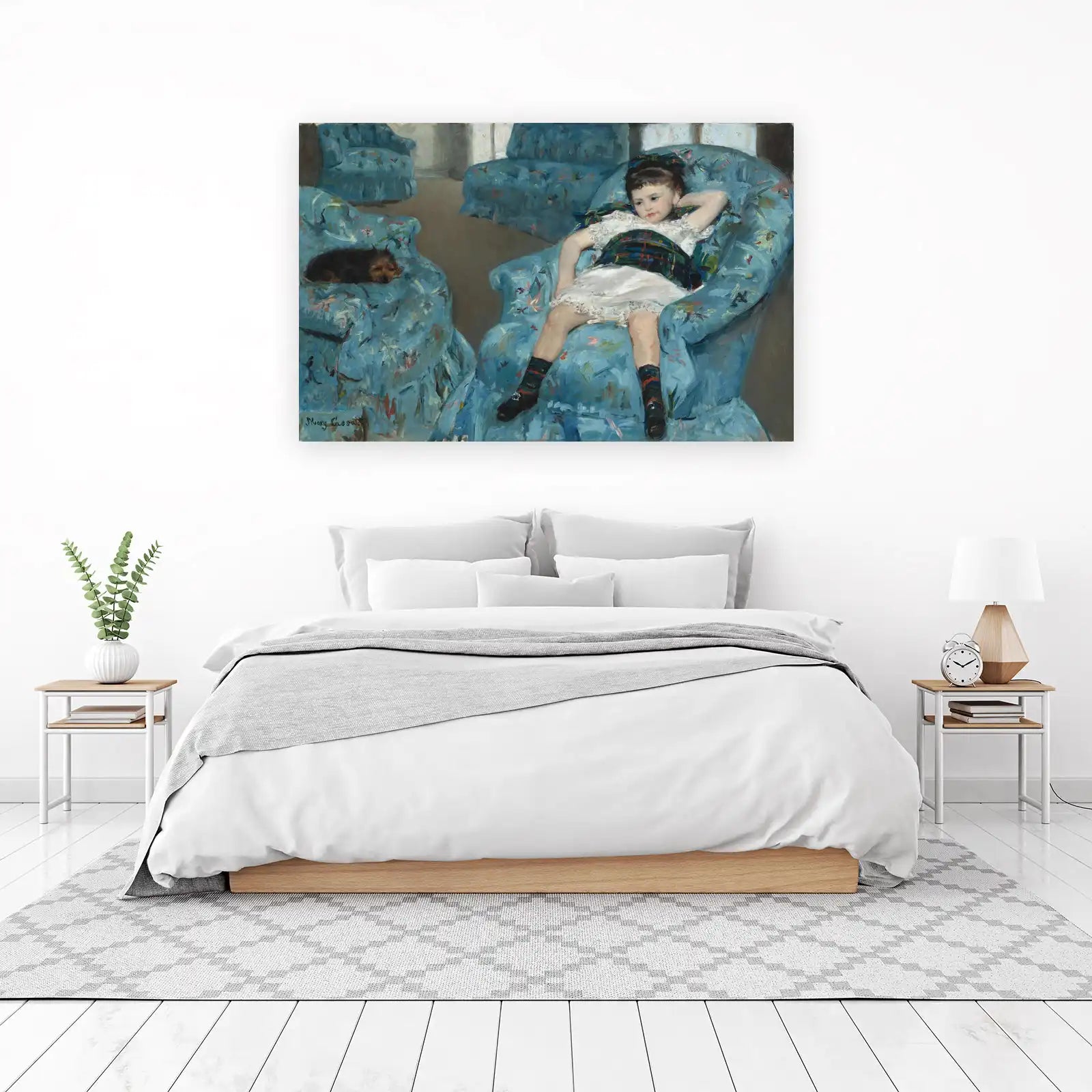 Girl With Dog in Blue Chair Wall Art