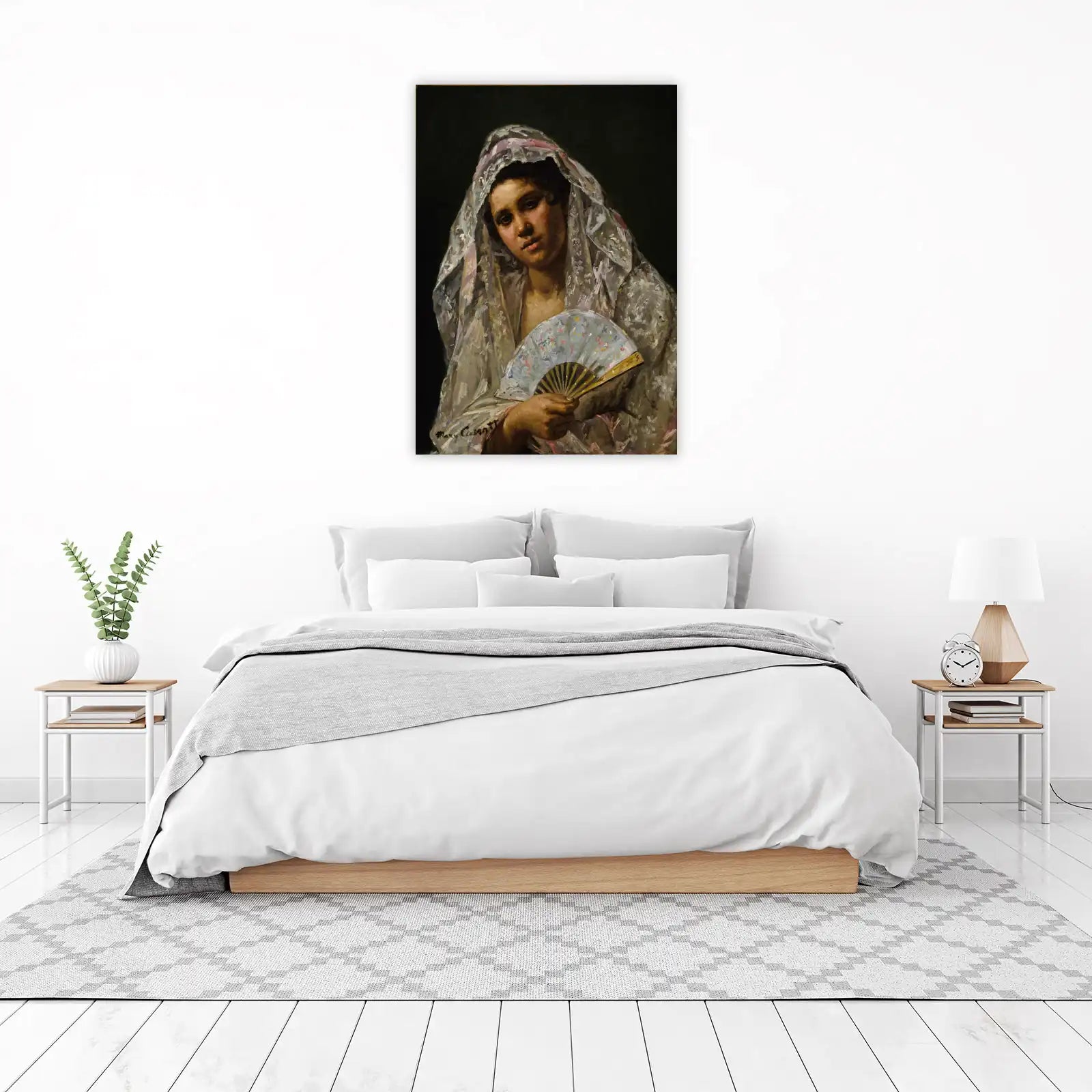 Elegant Woman with Fan Oil Painting Wall Art