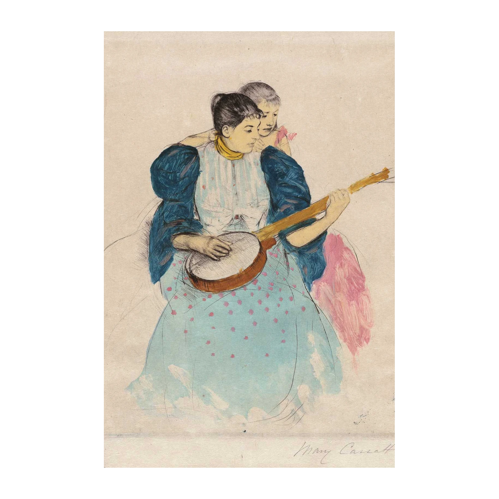 Mother and Child Playing Banjo Wall Art