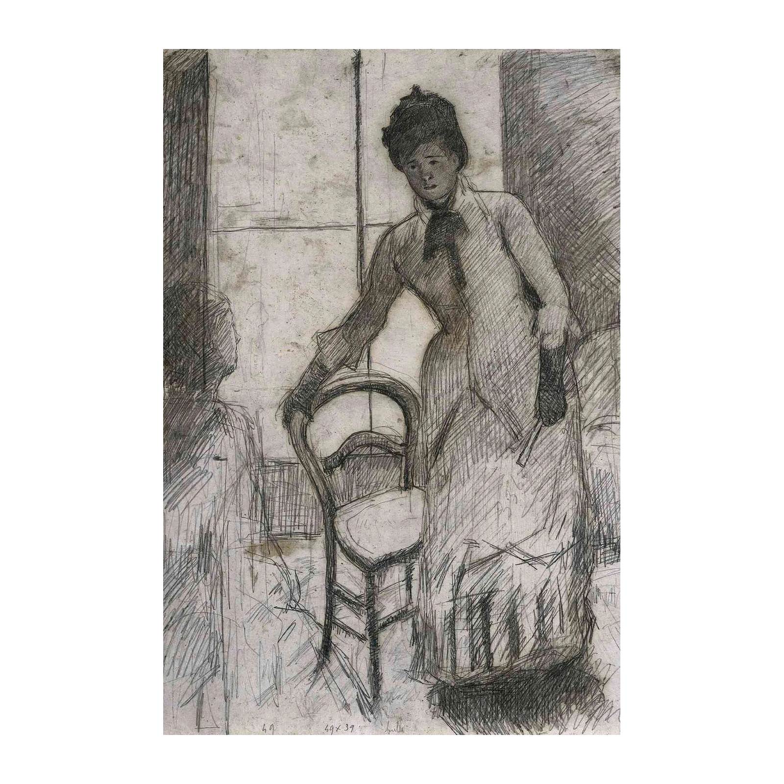 Elegant Woman & Chair Charcoal Sketch Wall Art