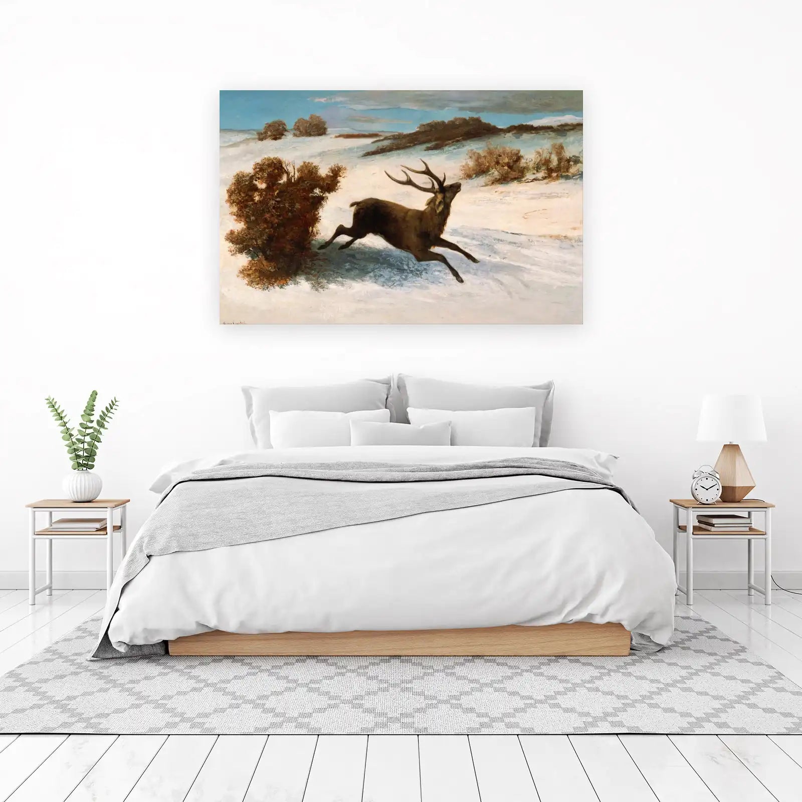Majestic Stag Running Through Snow Wall Art