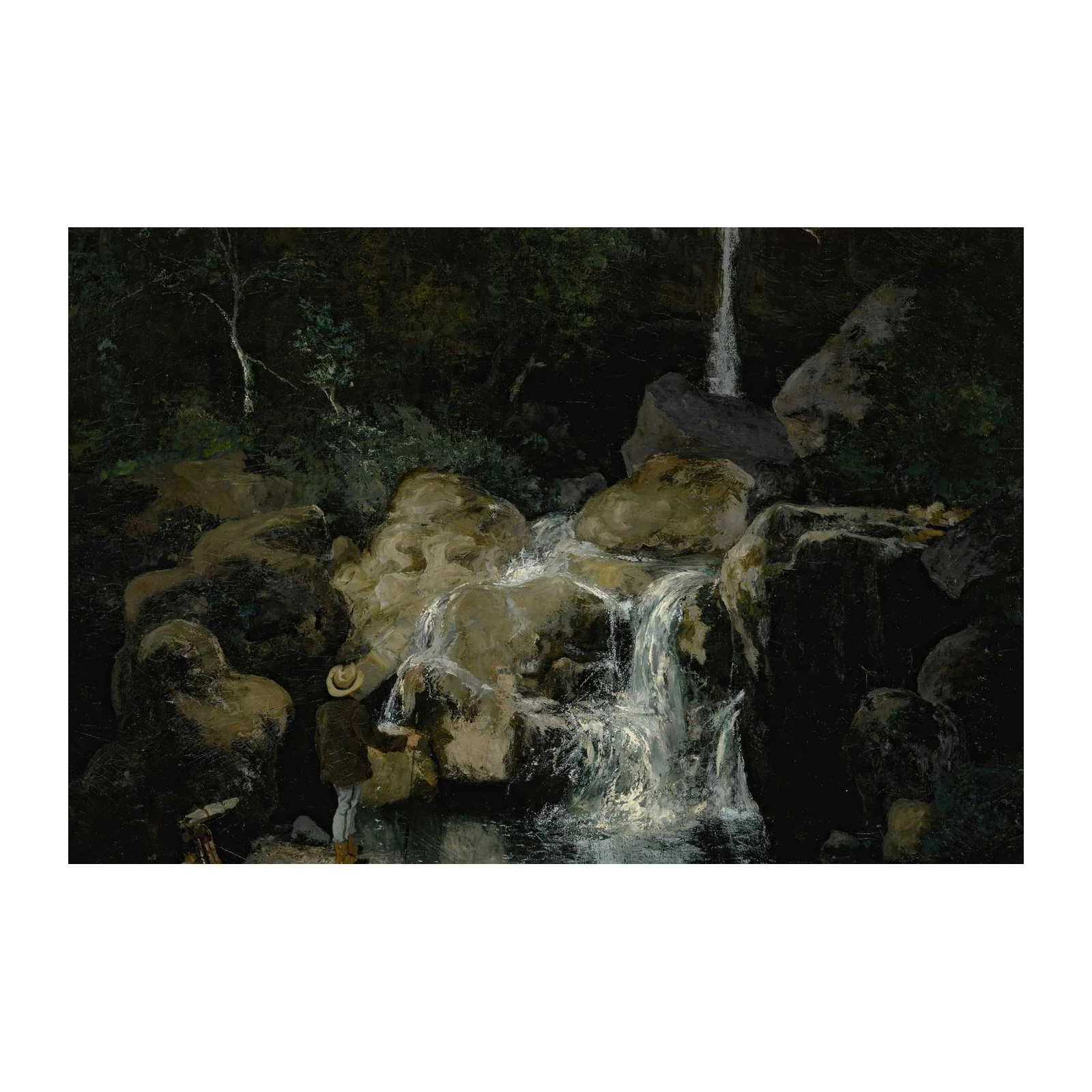 Serene Waterfall & Hiker Wall Art