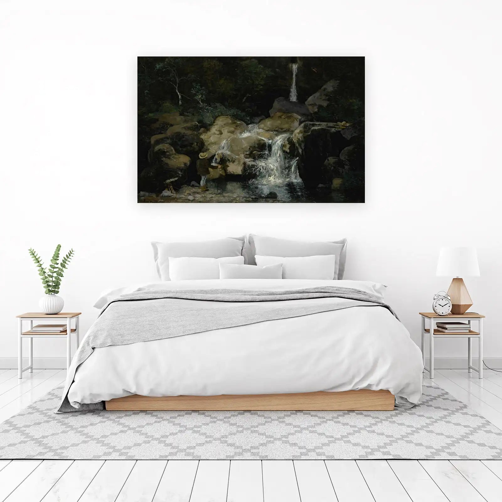 Serene Waterfall & Hiker Wall Art