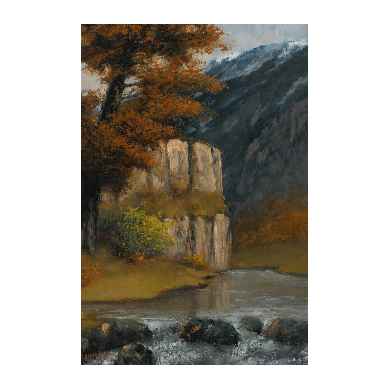Autumn Mountain River Cliff Wall Art