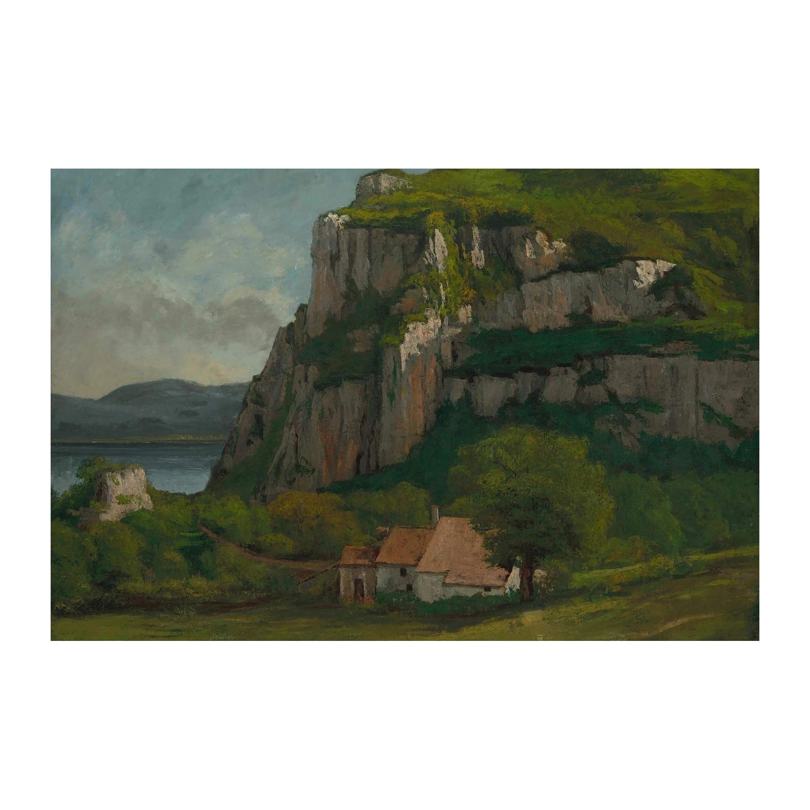 Serene Cliffside Village Landscape Wall Art