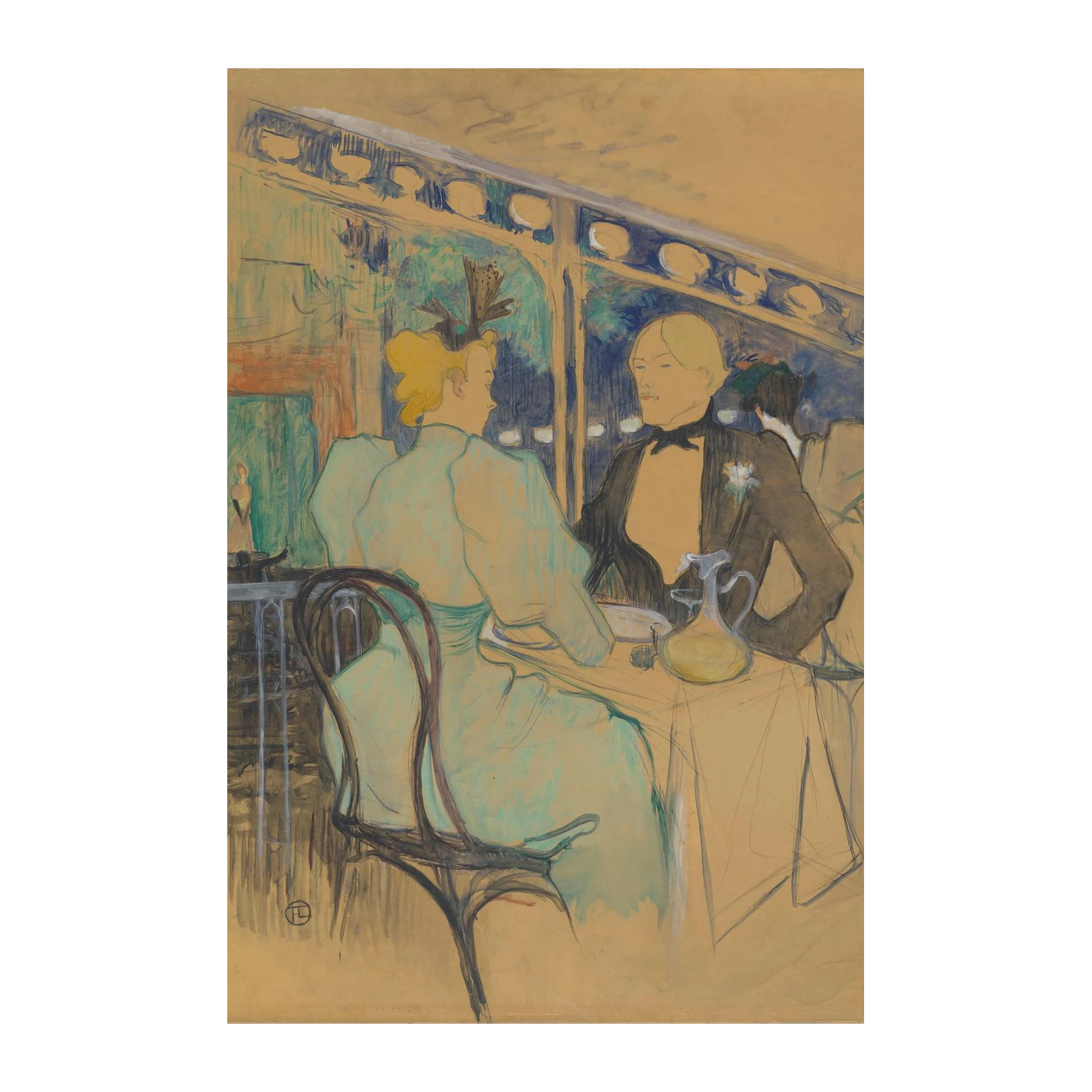 Elegant Couple Cafe Scene Wall Art