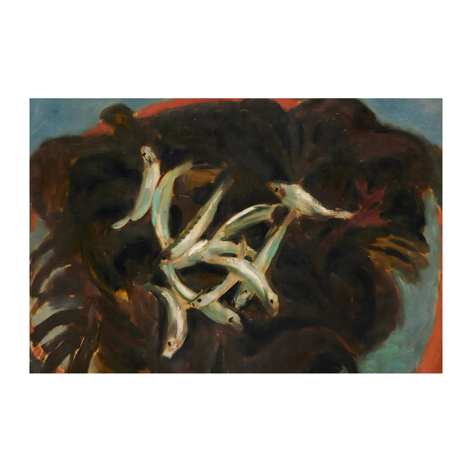 Vibrant Fish Still Life Oil Painting Wall Art