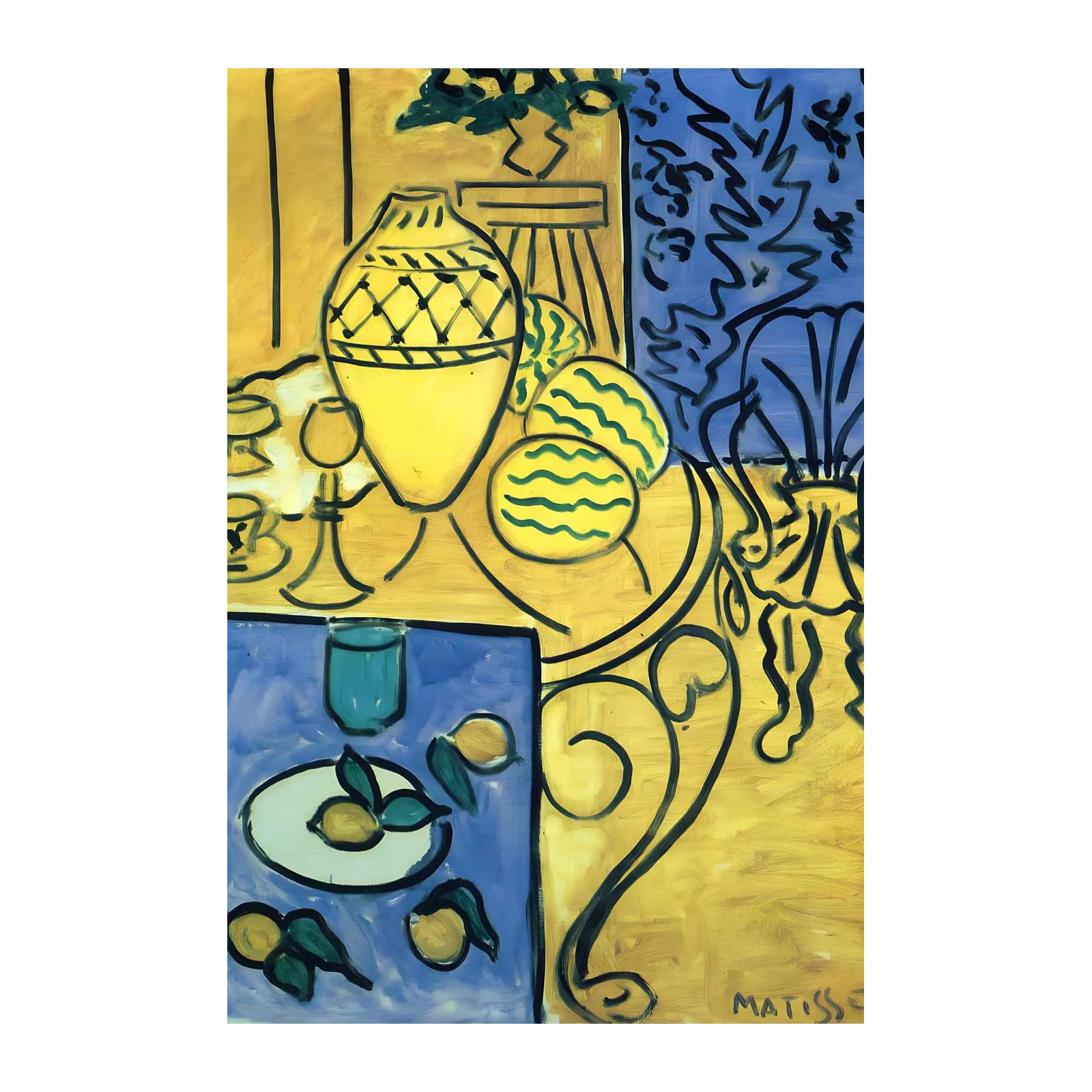 Vibrant Yellow & Blue Still Life Matisse Wall Art
