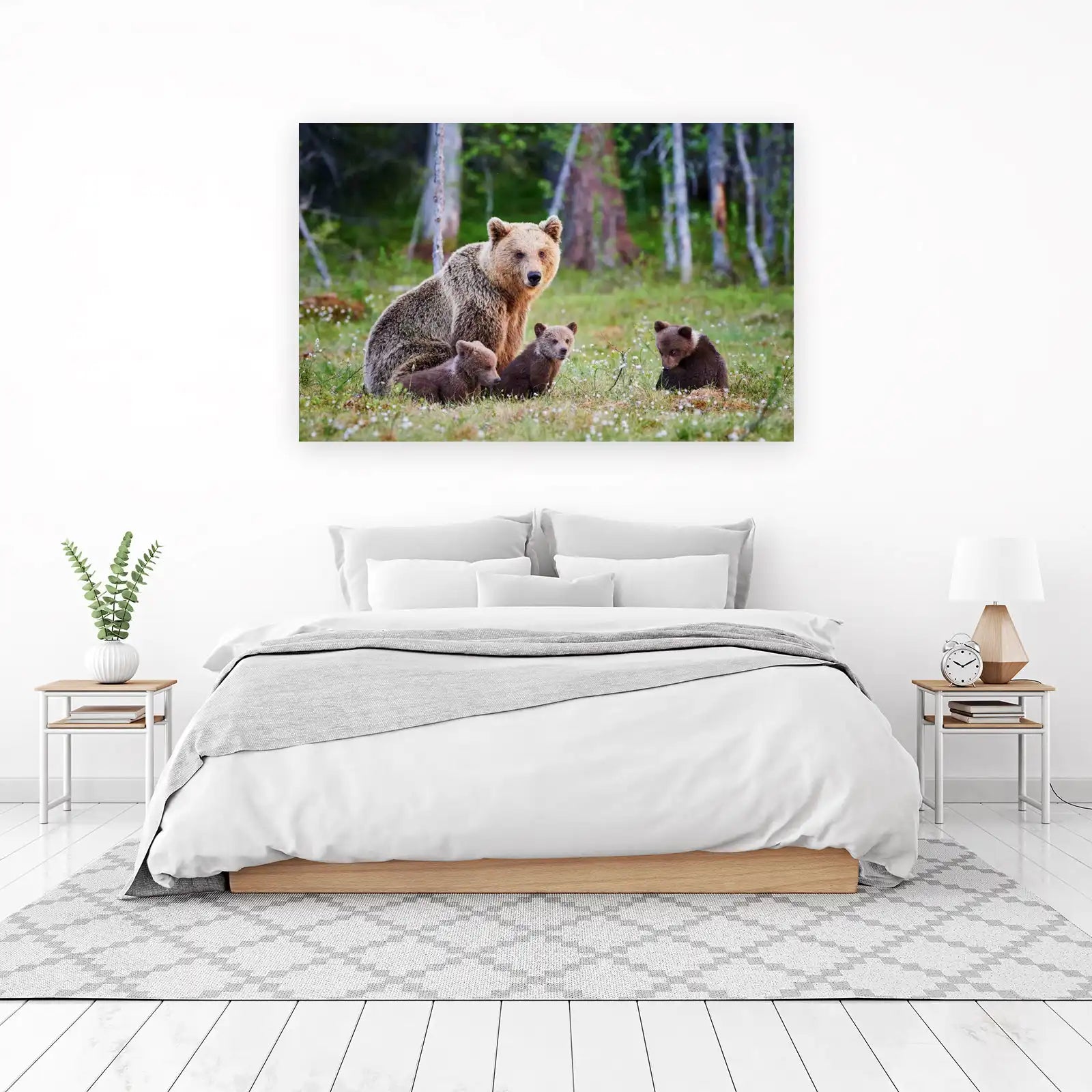 Mama Bear & Cubs Forest Scene Wall Art