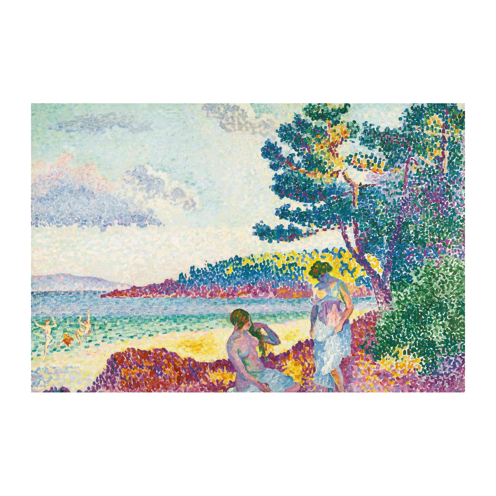 Vibrant Beach Scene Pointillism Wall Art