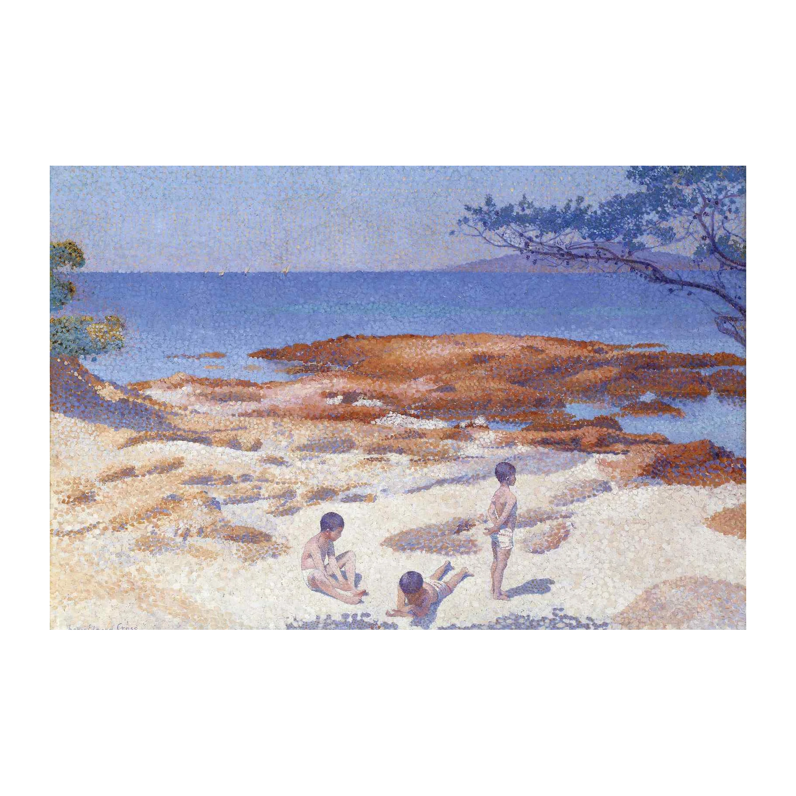 Seaside Children Pointillism Art Wall Art