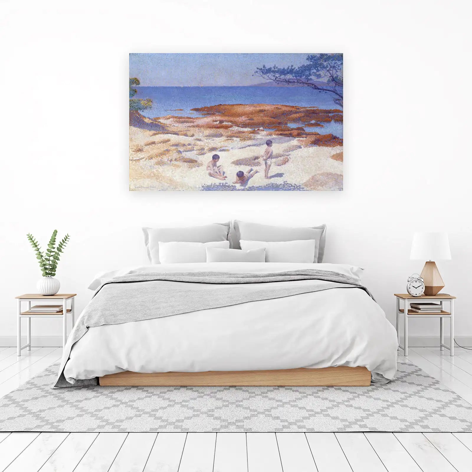 Seaside Children Pointillism Art Wall Art