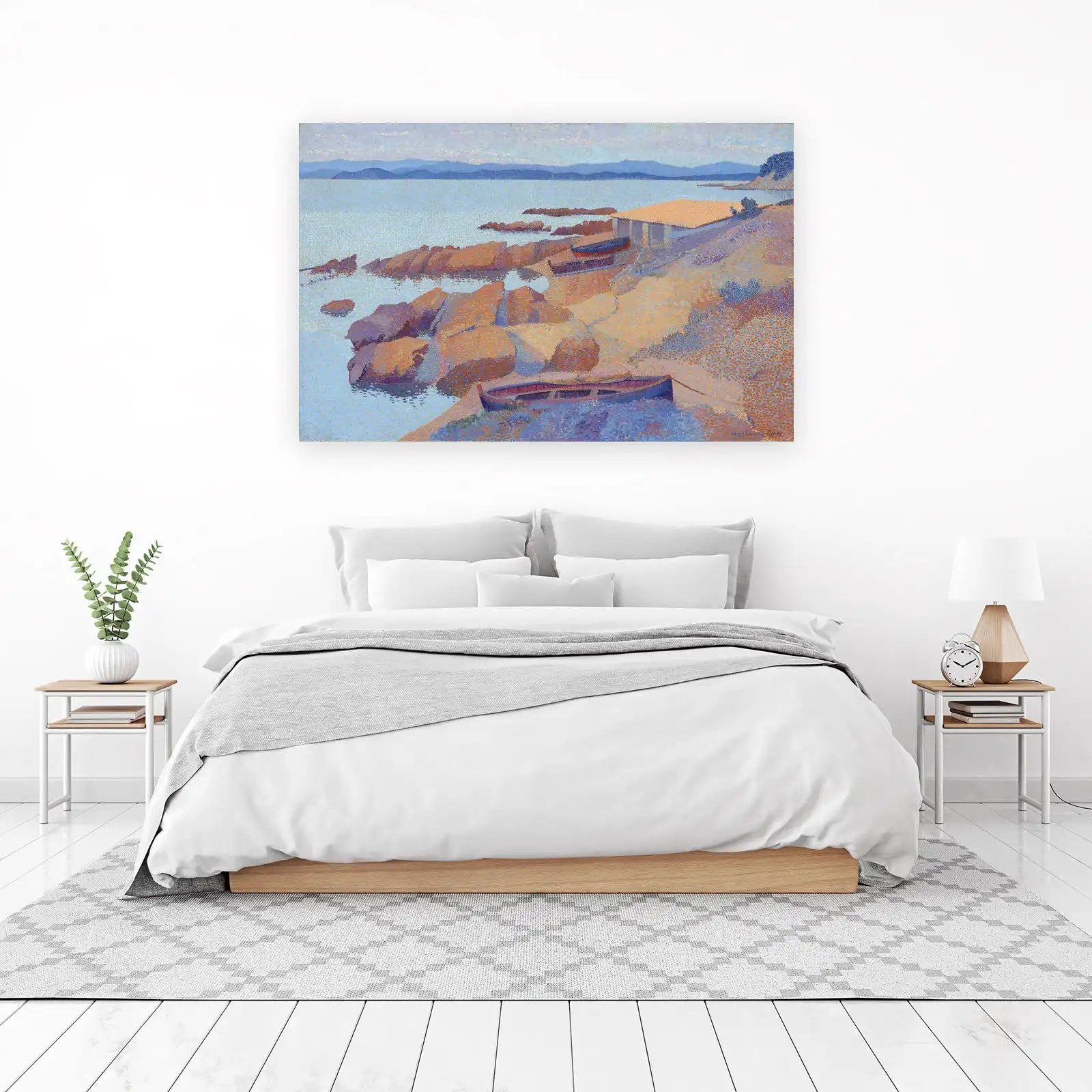 Seaside Boats Pointillist Art Wall Art