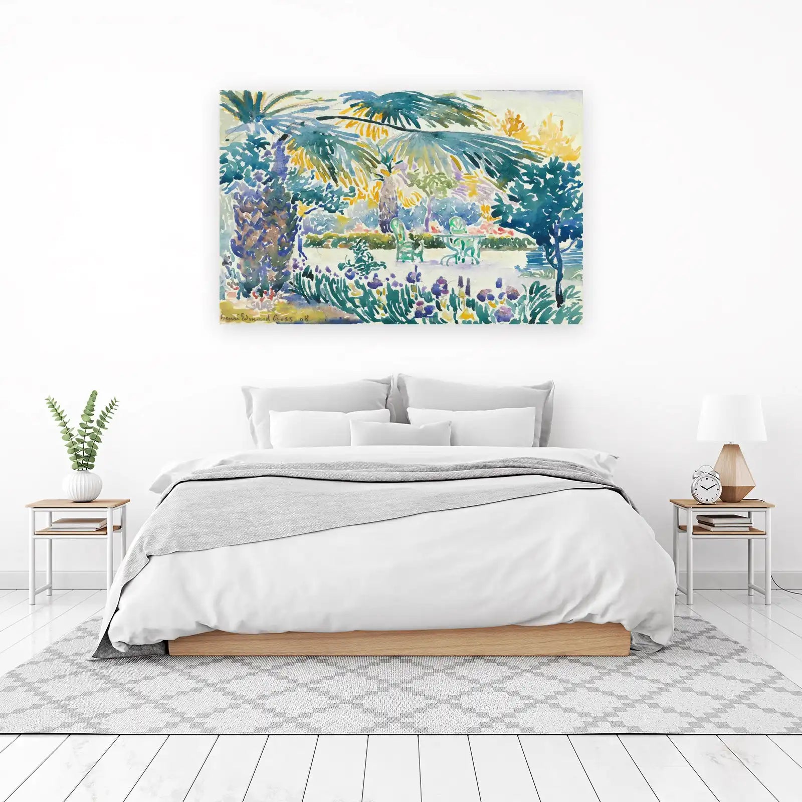 Vibrant Garden Scene Watercolor Wall Art
