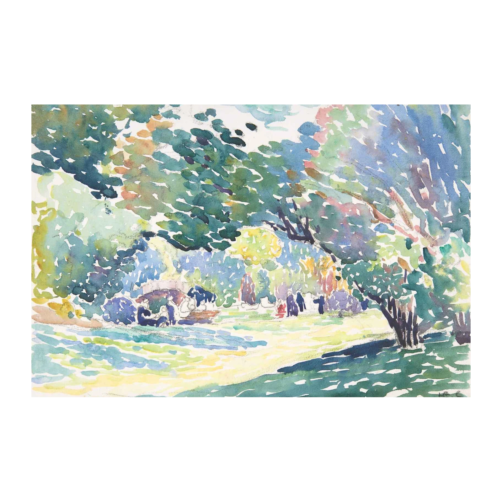 Vibrant Garden Scene Watercolor Wall Art