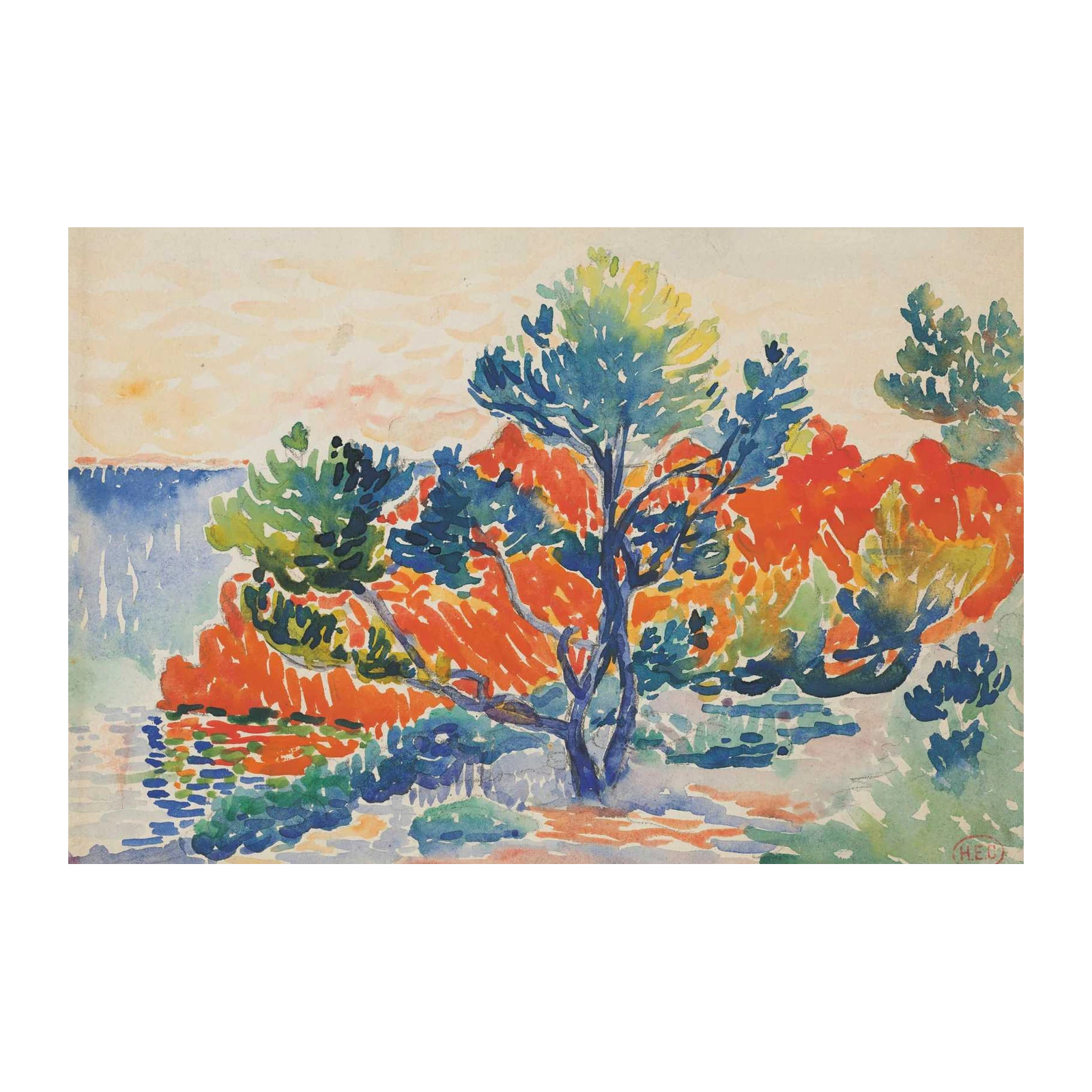 Vibrant Coastal Landscape Watercolor Wall Art