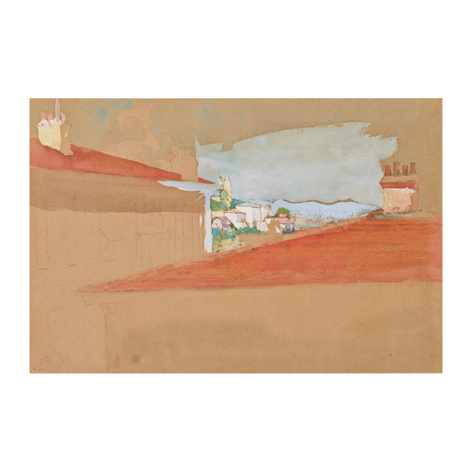 Terracotta Rooftops & Distant Village Wall Art