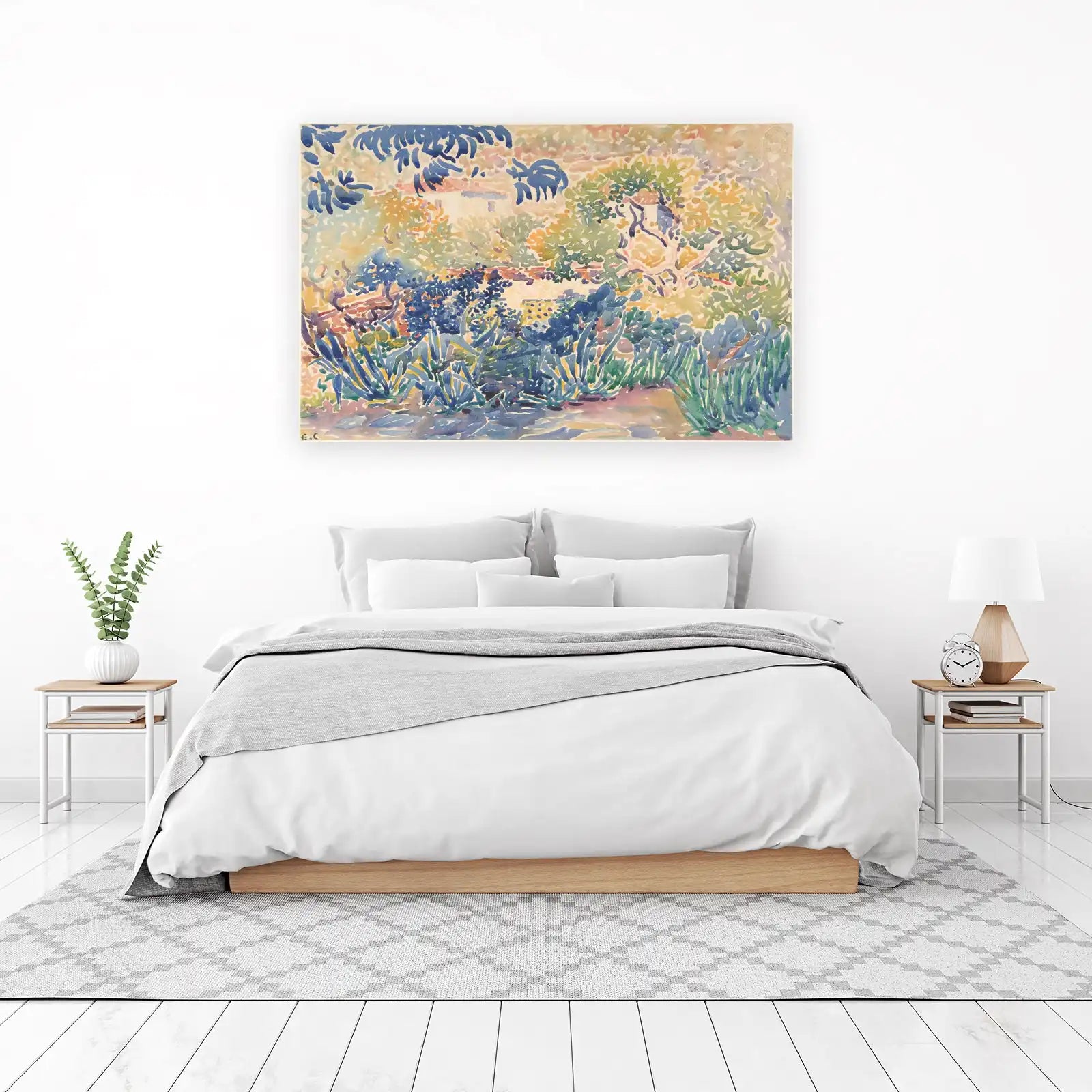 Vibrant Garden Landscape Watercolor Wall Art