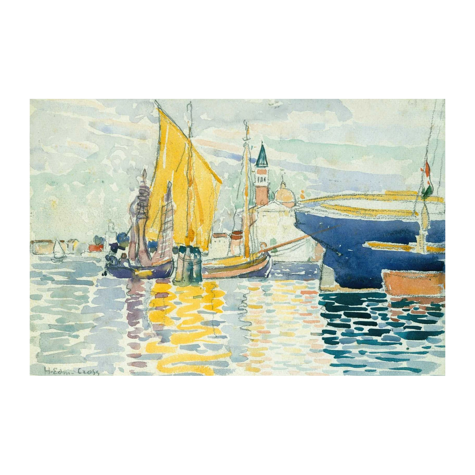 Venetian Harbor Sailboat Watercolor Wall Art