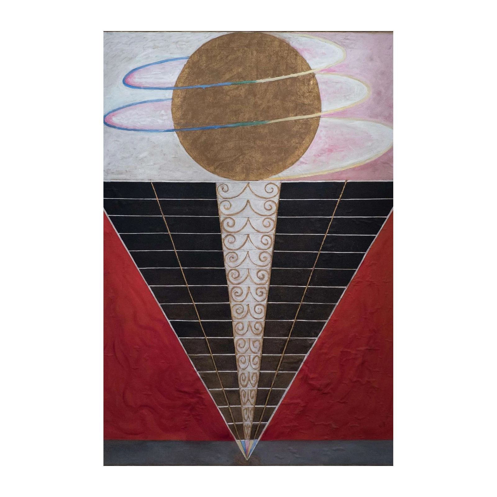 Abstract Gold Sun & Red Triangle Wall Art
