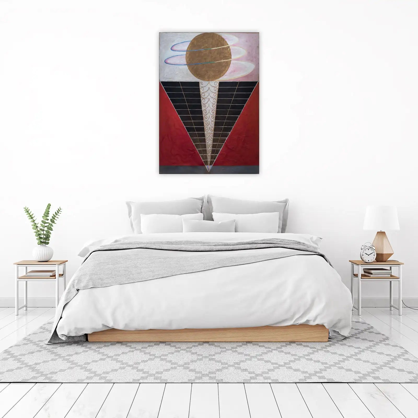 Abstract Gold Sun & Red Triangle Wall Art