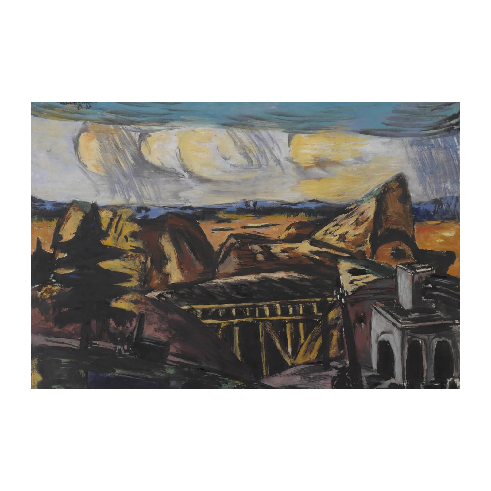 Expressive Landscape with Bridge Wall Art