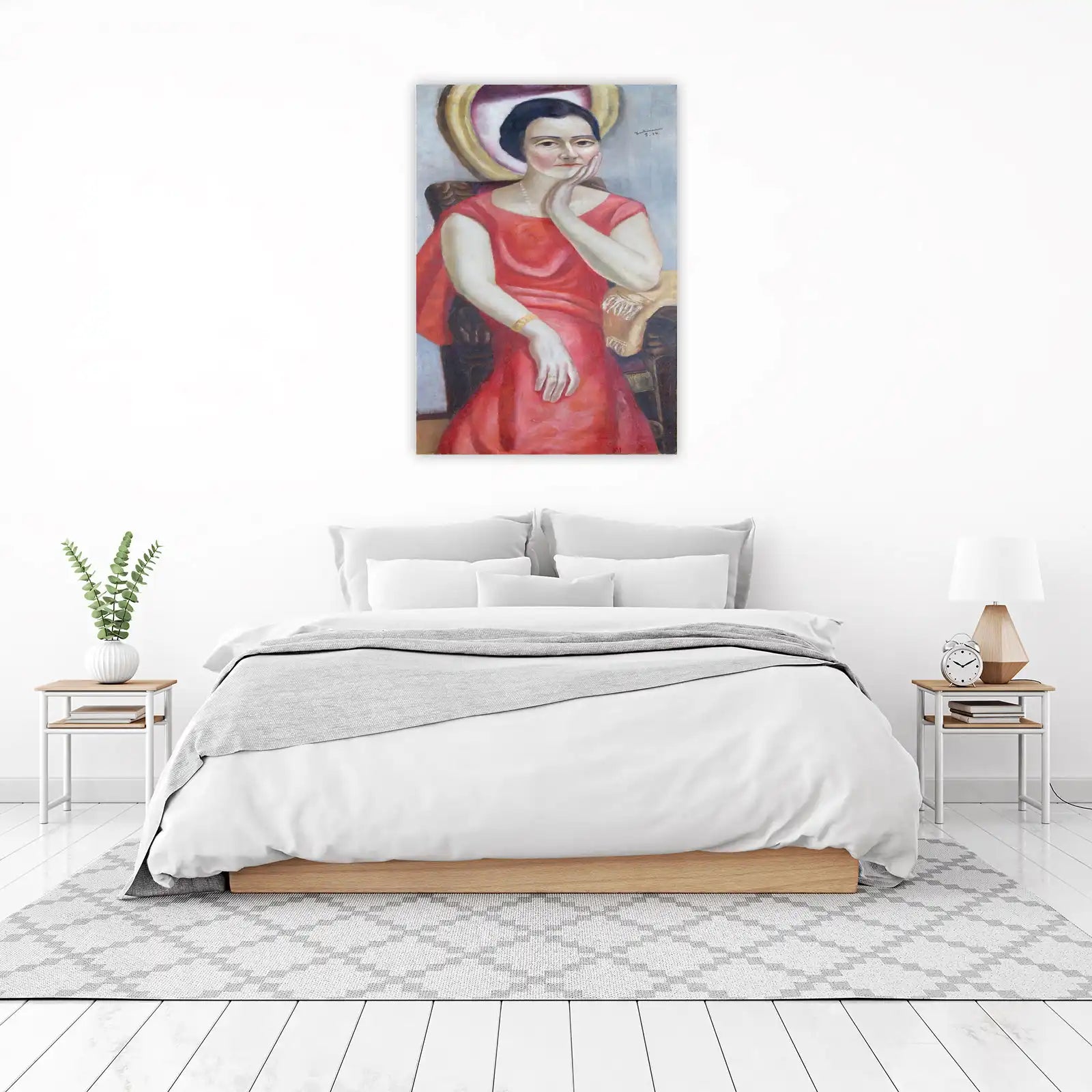 Elegant Woman Red Dress Portrait Wall Art