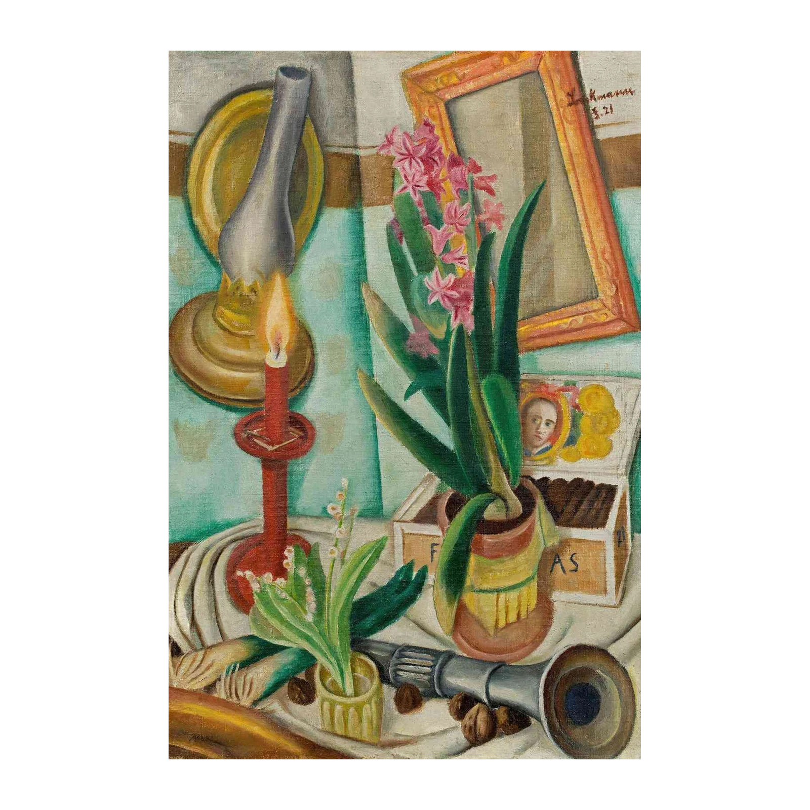 Vintage Still Life Hyacinth & Candle Wall Art