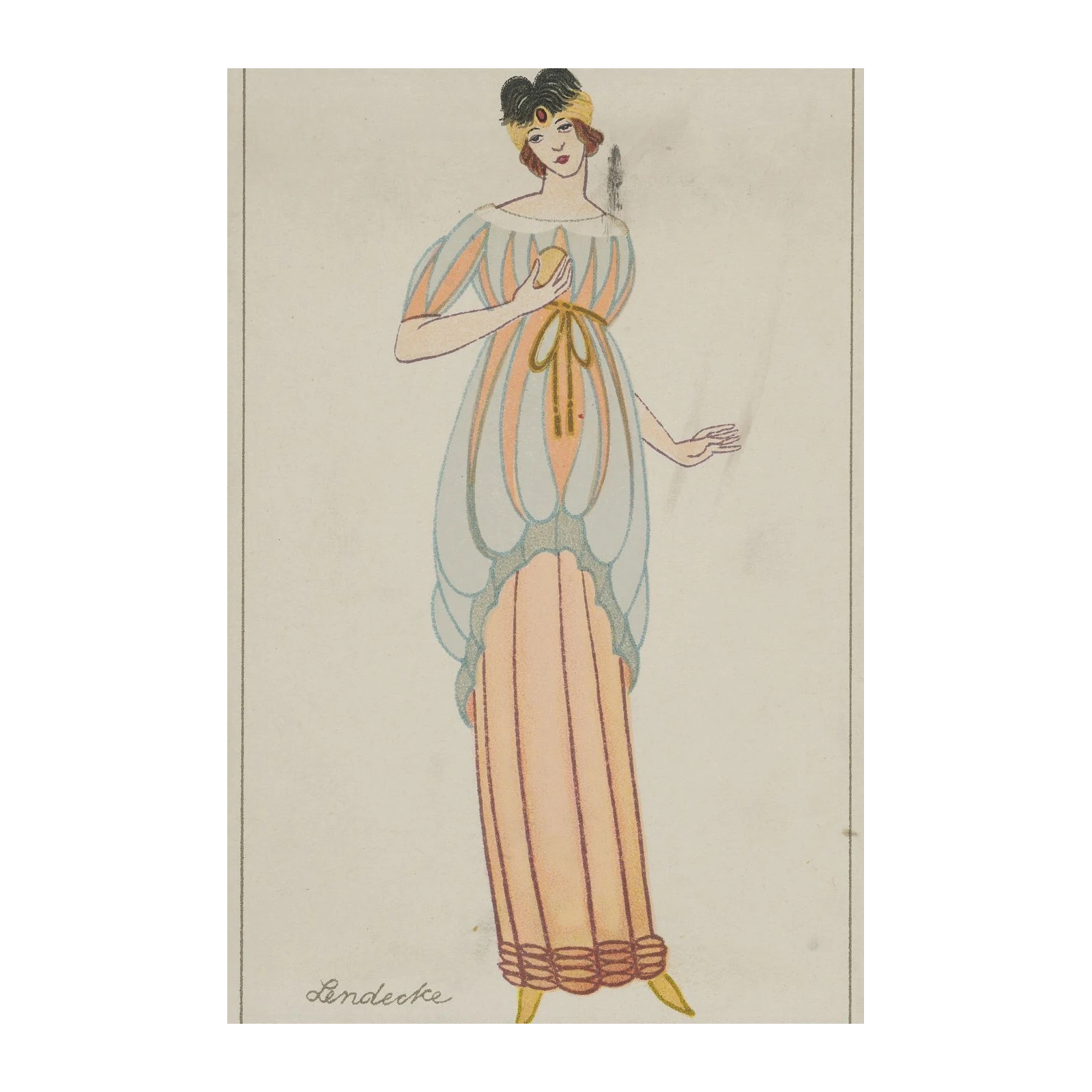 Art Deco Lady in Peach & Blue Gown Wall Art